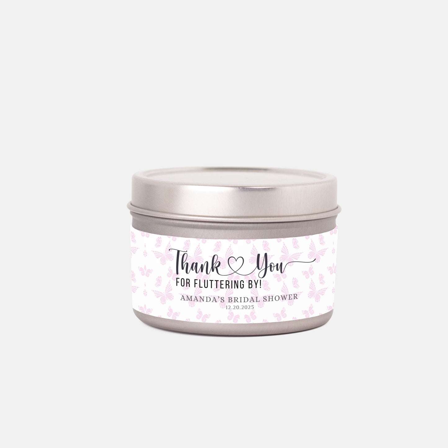 Personalized Butterfly Themed Bridal Shower Candle Favor - Tin 4oz