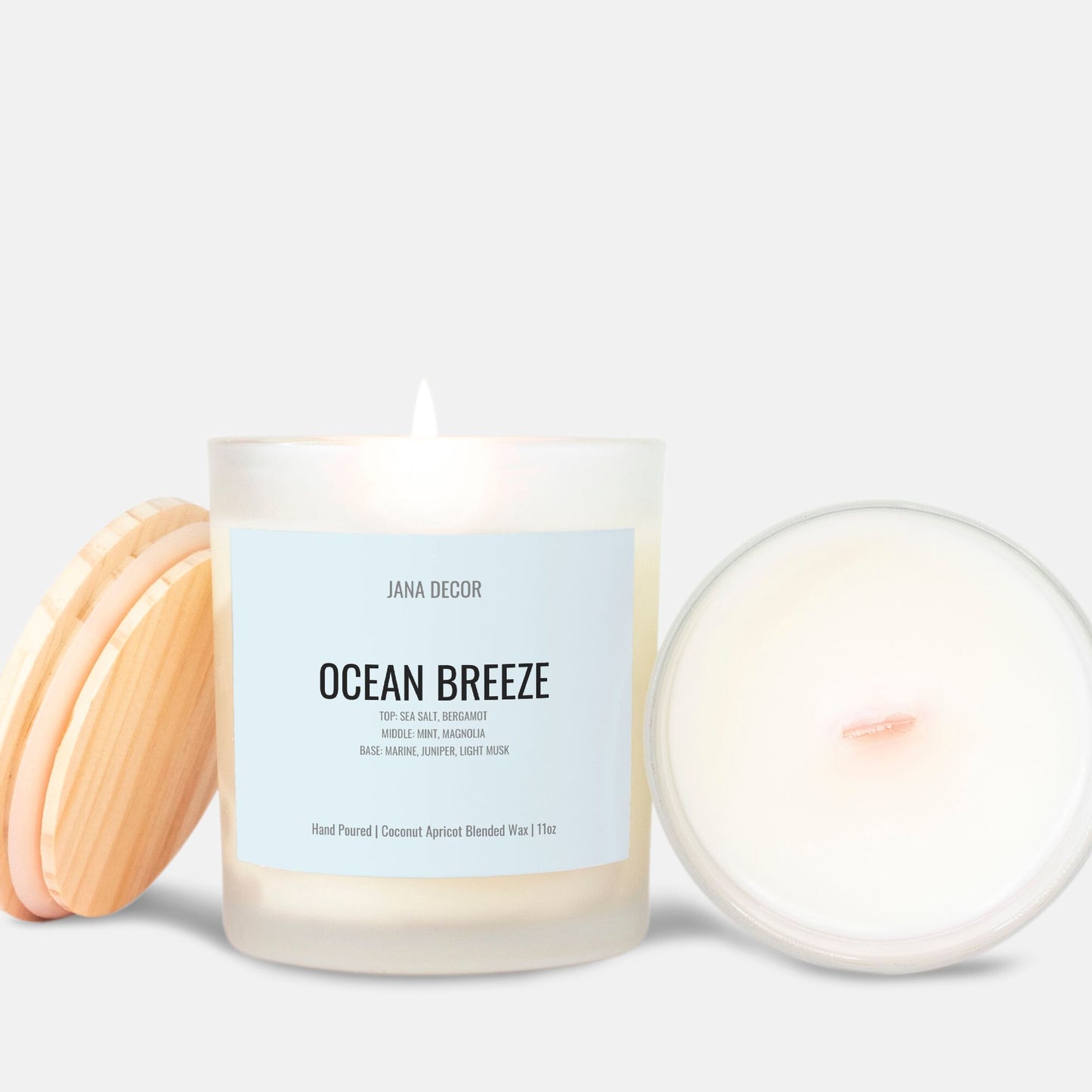 Ocean Breeze Candle in Frosted Glass Jar (Hand Poured 11 oz)