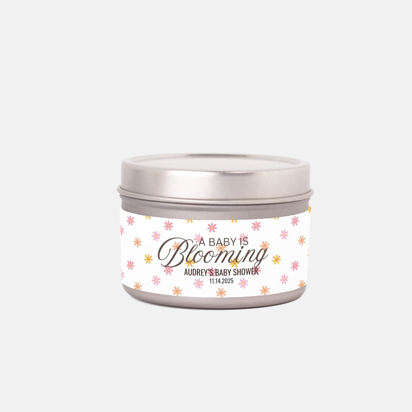 Personalized Daisy Themed Baby Shower Candle Favors - Tin 4oz