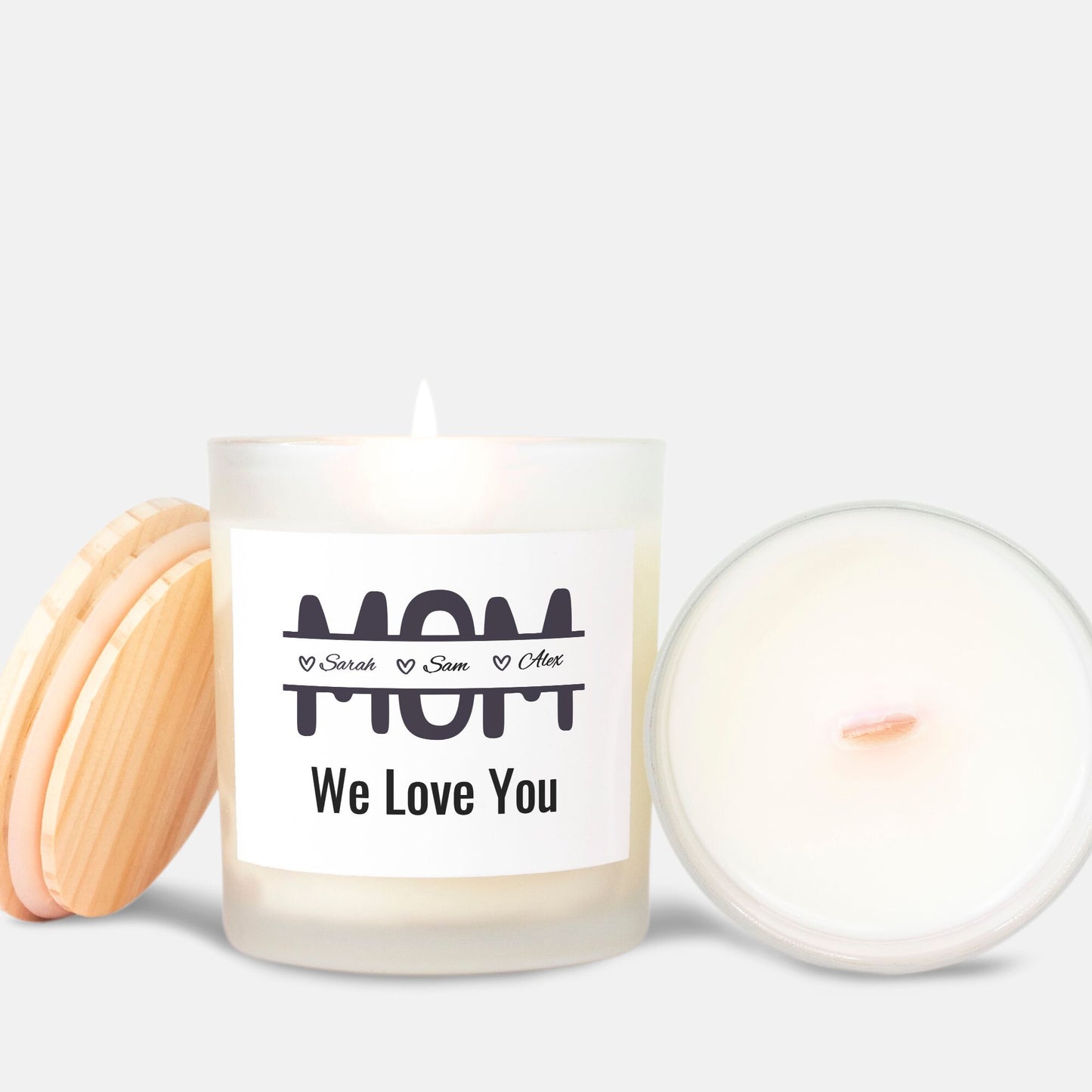 Personalized Mom We Love You Candle in Frosted Glass (Hand Poured 11 oz)