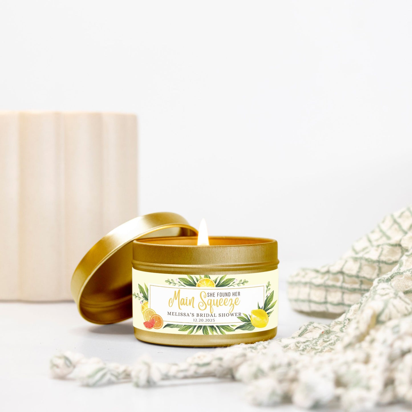 Personalized Lemon Themed Bridal Shower Candle Favor - Tin 4oz