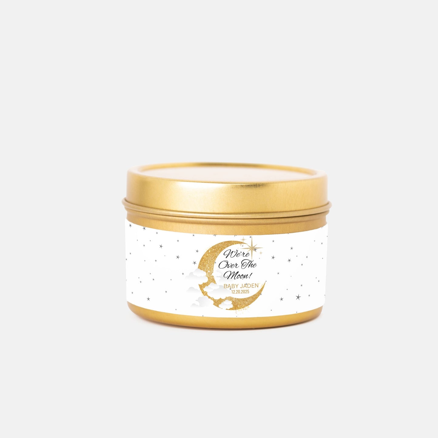 Personalized We're Over The Moon Baby Shower Candle Favors - Tin 4oz