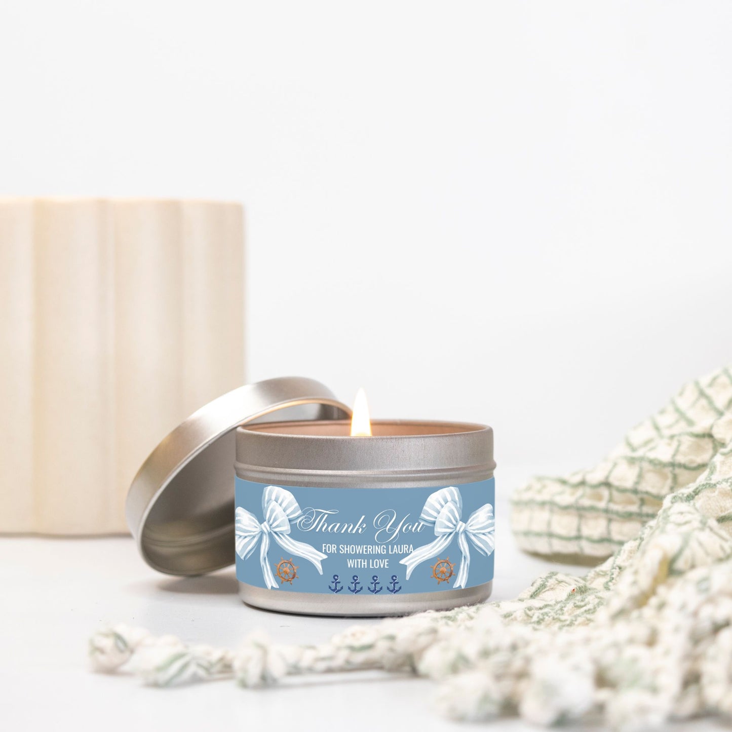 Personalized Nautical Baby Shower Candle Favors - Tin 4oz