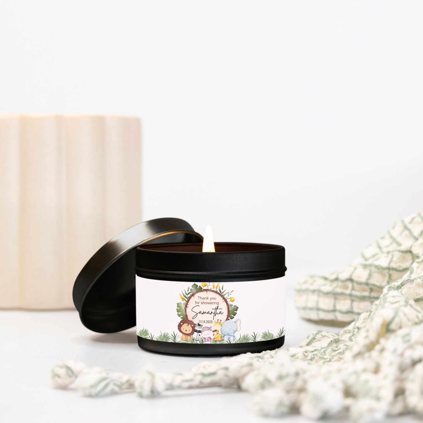 Personalized Safari Baby Shower Candle Favors - Tin 4oz