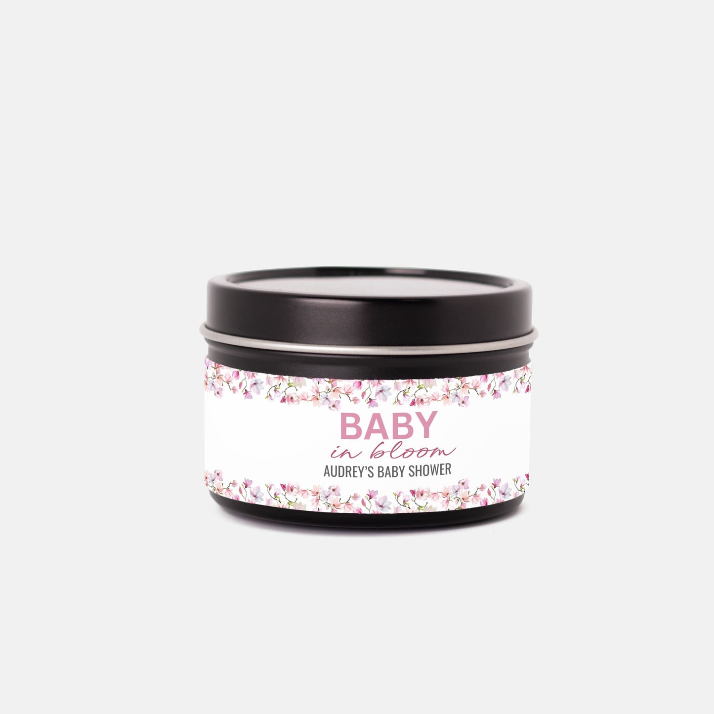 Personalized Magnolia Baby Shower Candle Favors - Tin 4oz