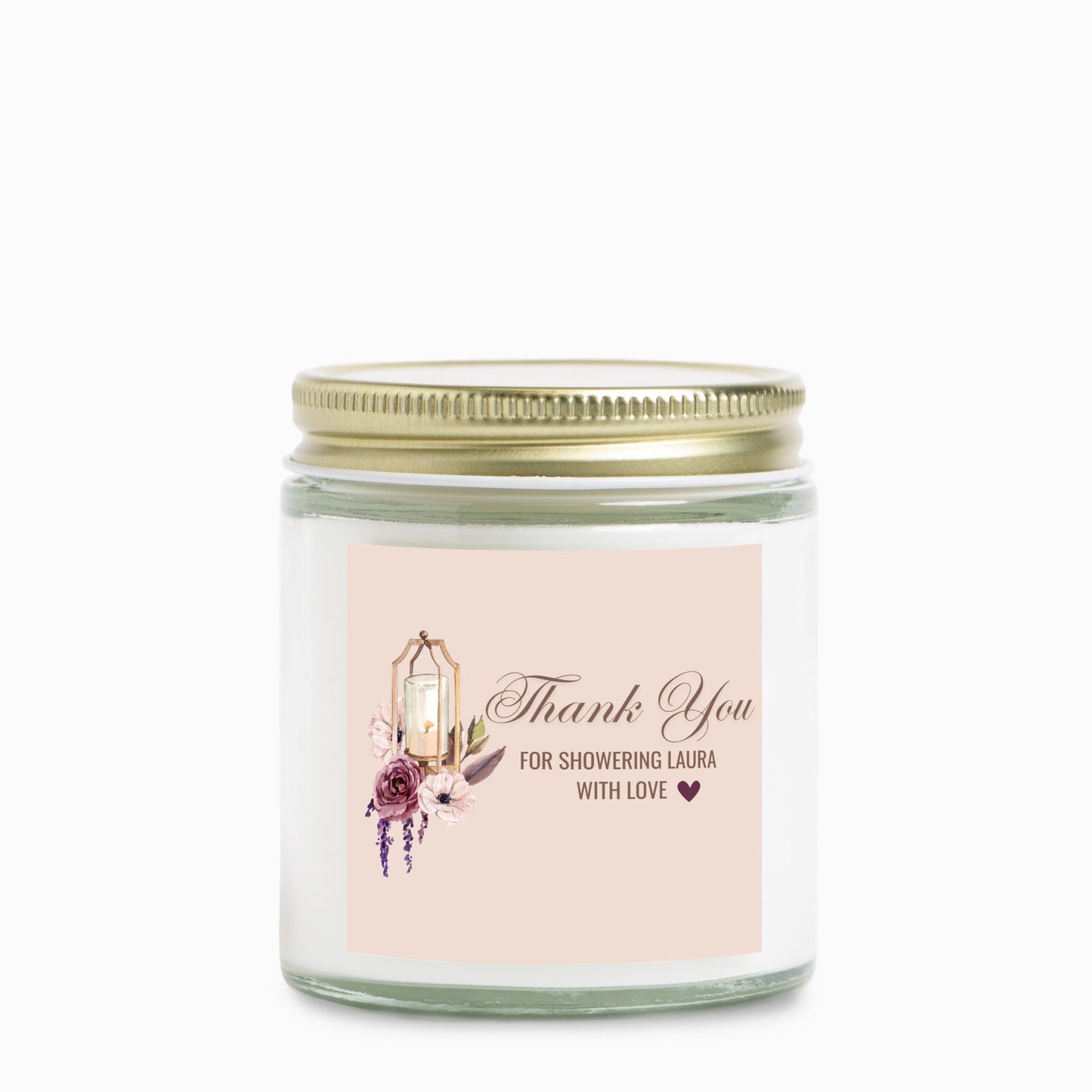 Personalized Bohemian Bridal Shower Candle Favor in Clear Glass Jar (4oz)