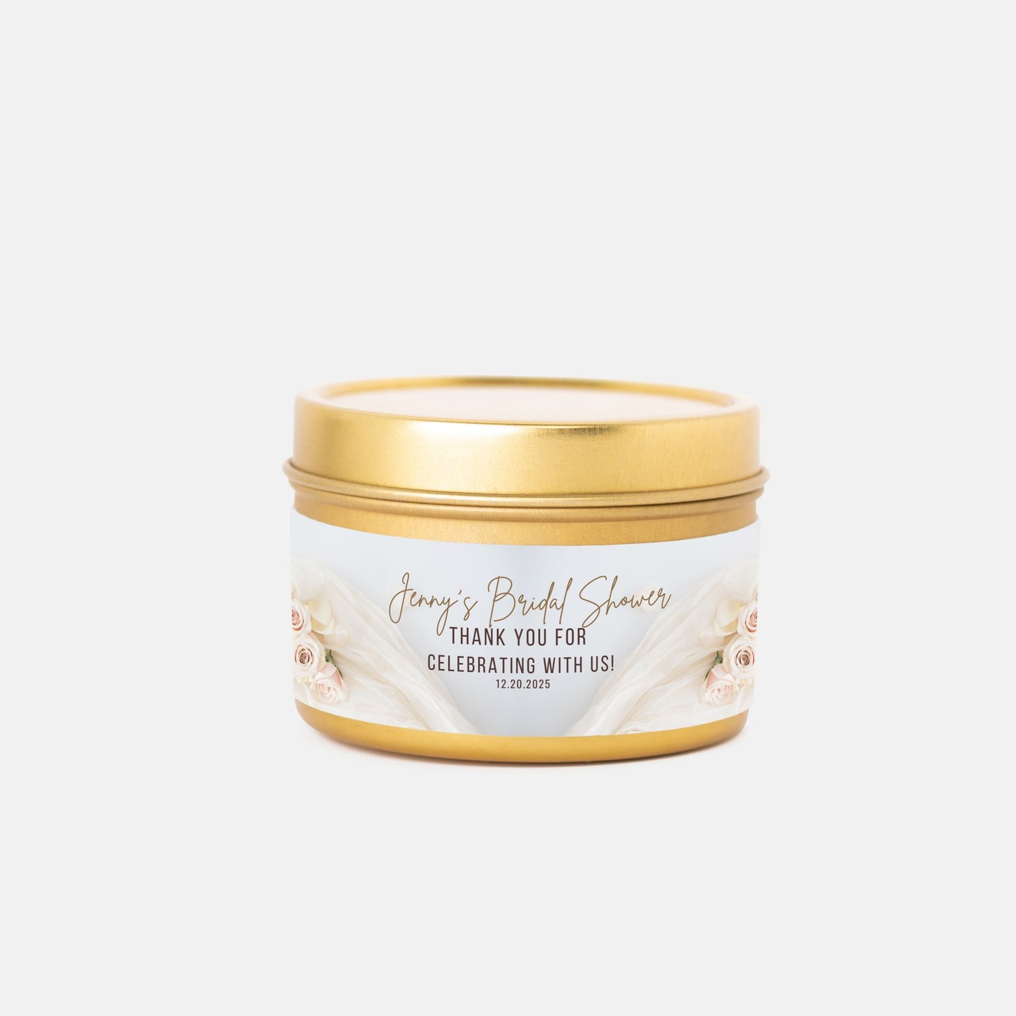 Personalized Boho Rose Themed Bridal Shower Candle Favor - Tin 4oz