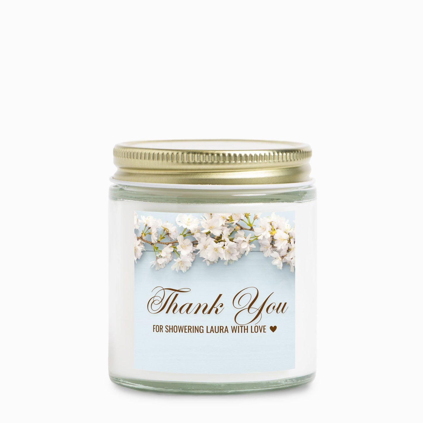 Personalized Floral Dusty Blue Bridal Shower Candle Favor in Clear Glass Jar (4oz)