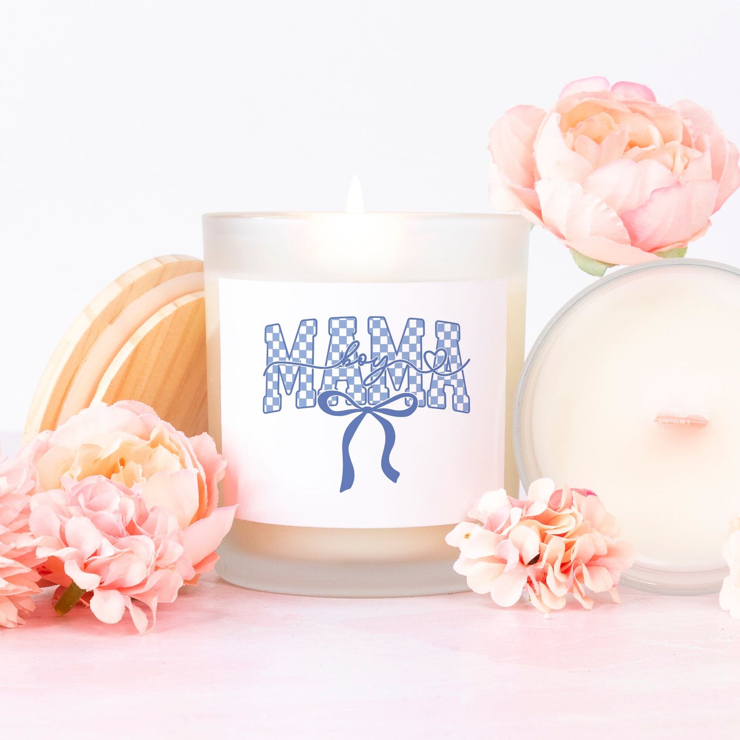 Checkered Boy Mama Candle in Frosted Glass (11oz)
