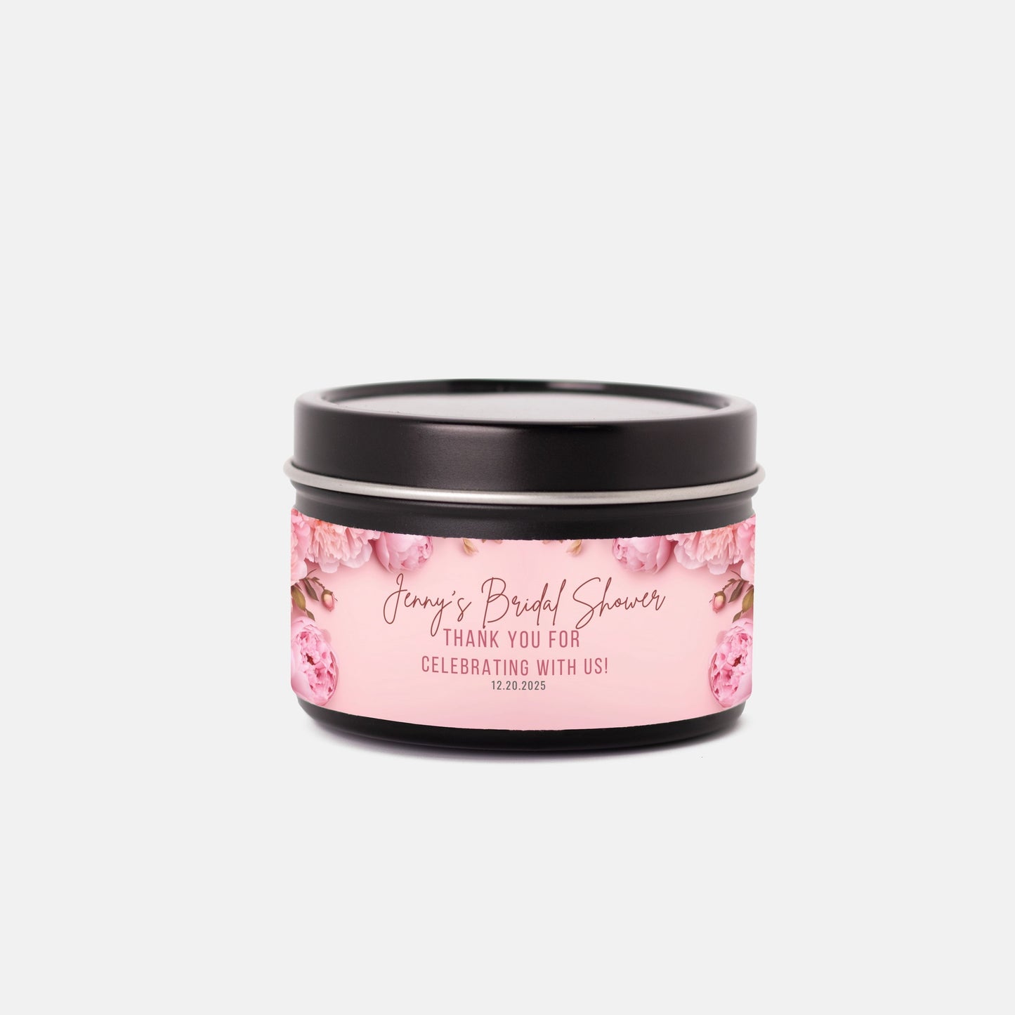 Personalized Pink Peony Bridal Shower Candle Favor - Tin 4oz