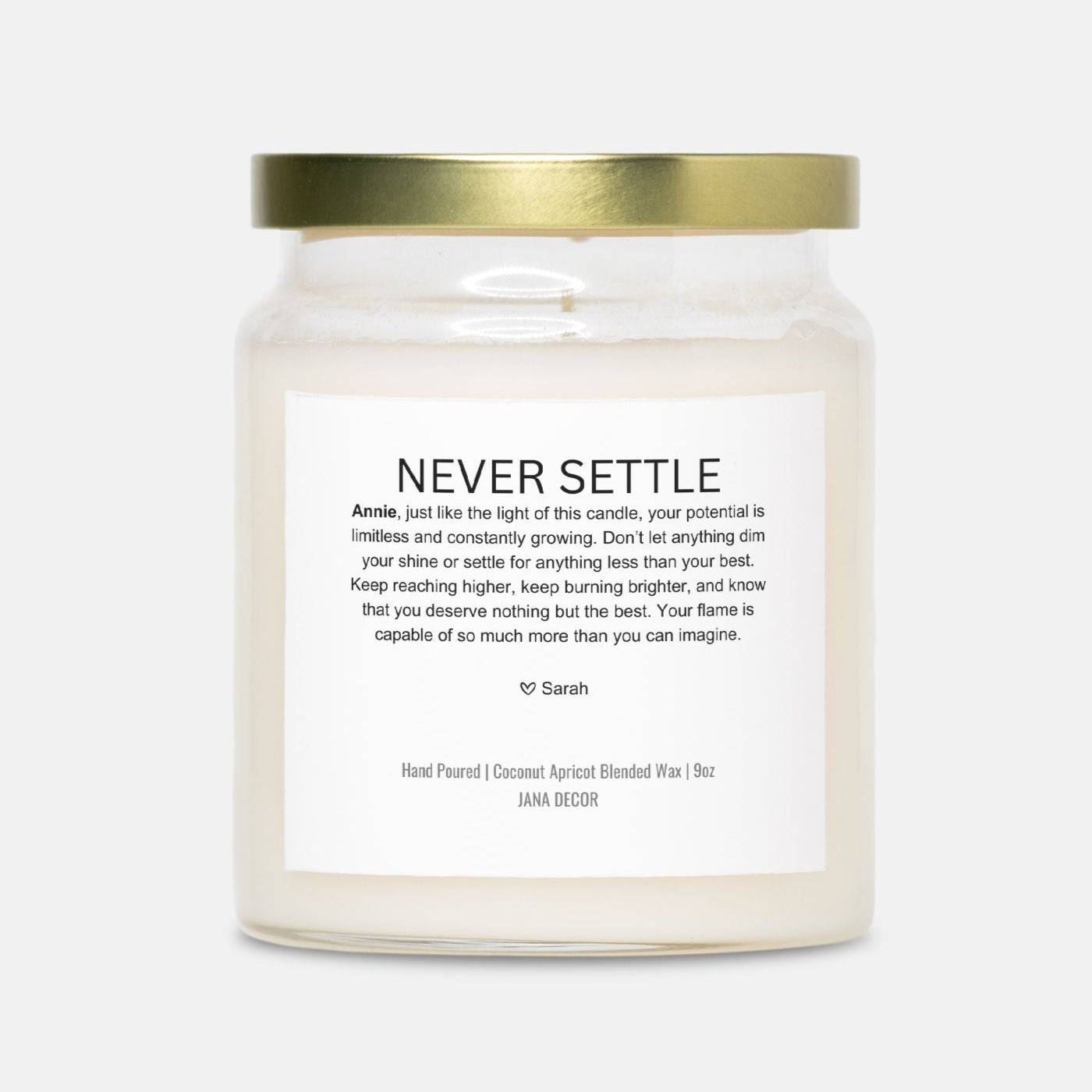 Personalized Never Settle Candle Gift in Apothecary Jar (9oz)