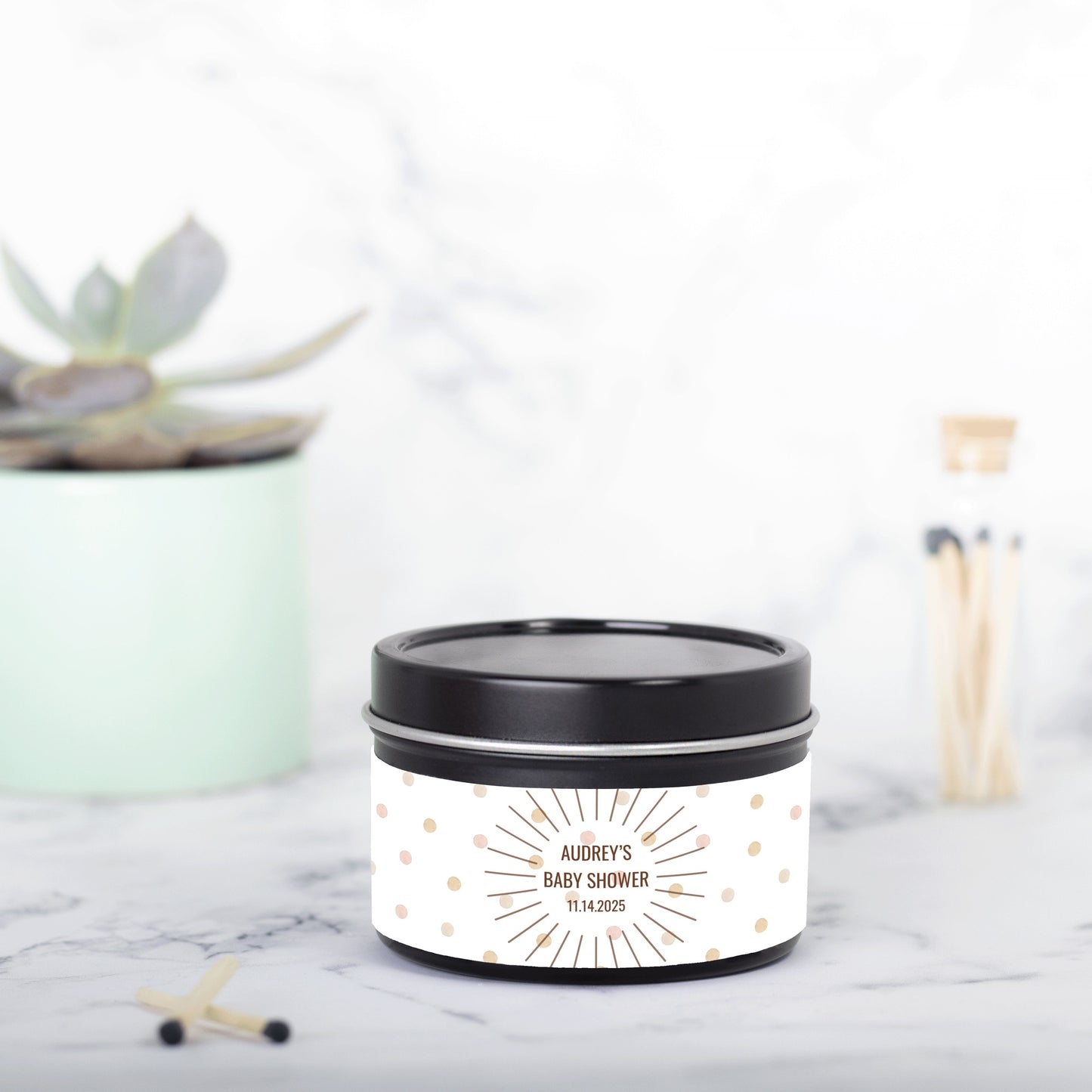 Personalized Boho Baby Shower Candle Favors - Tin 4oz