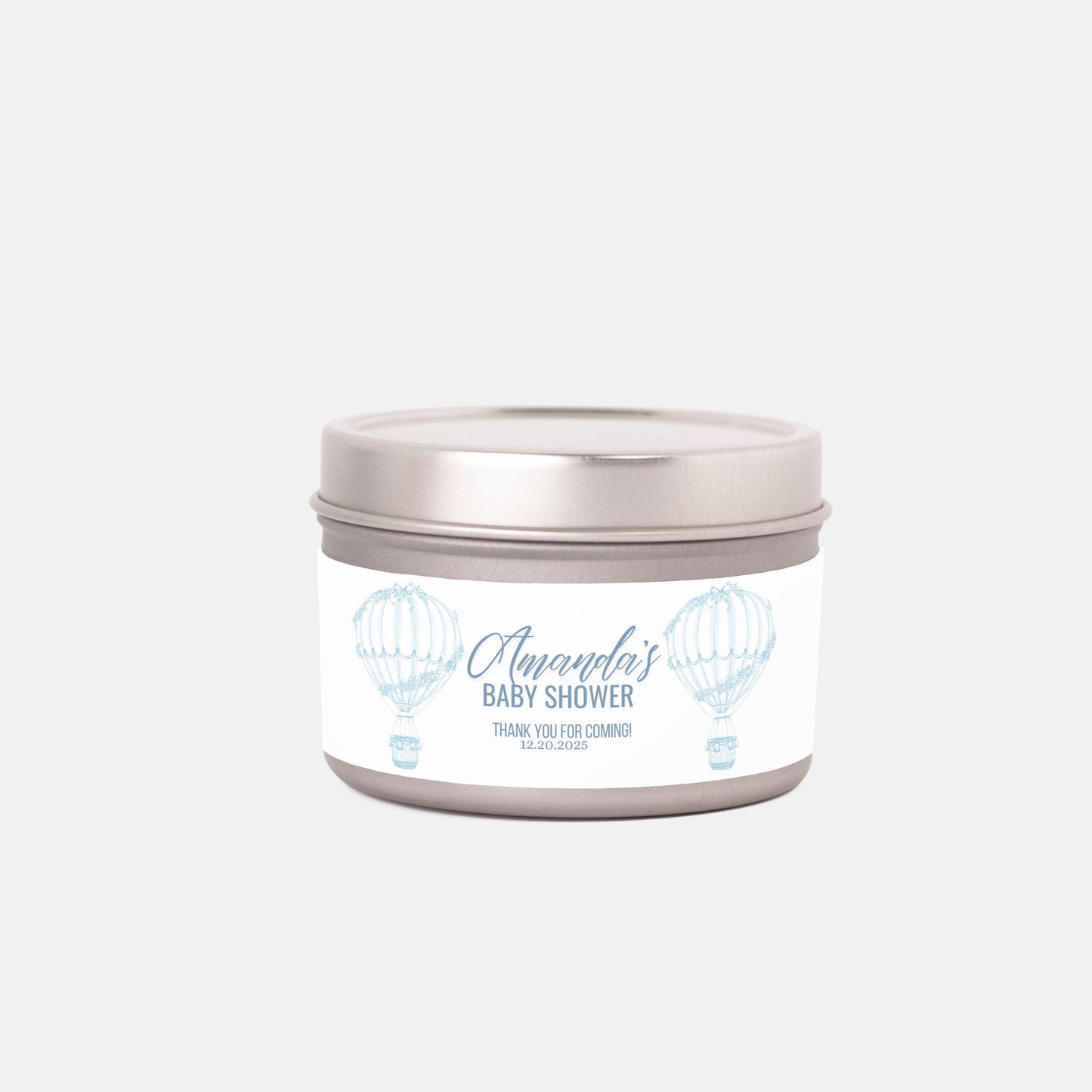 Personalized Hot Air Balloon Baby Shower Candle Favors - Tin 4oz
