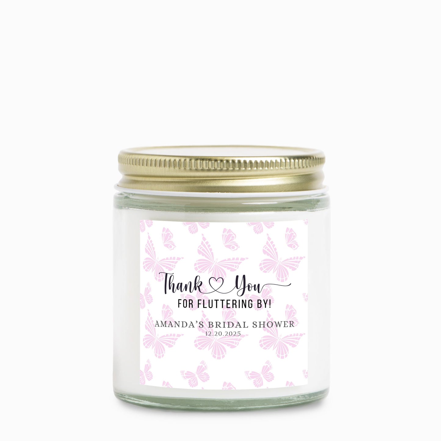 Personalized Butterfly Themed Bridal Shower Candle Favor Clear Glass Jar (4oz)