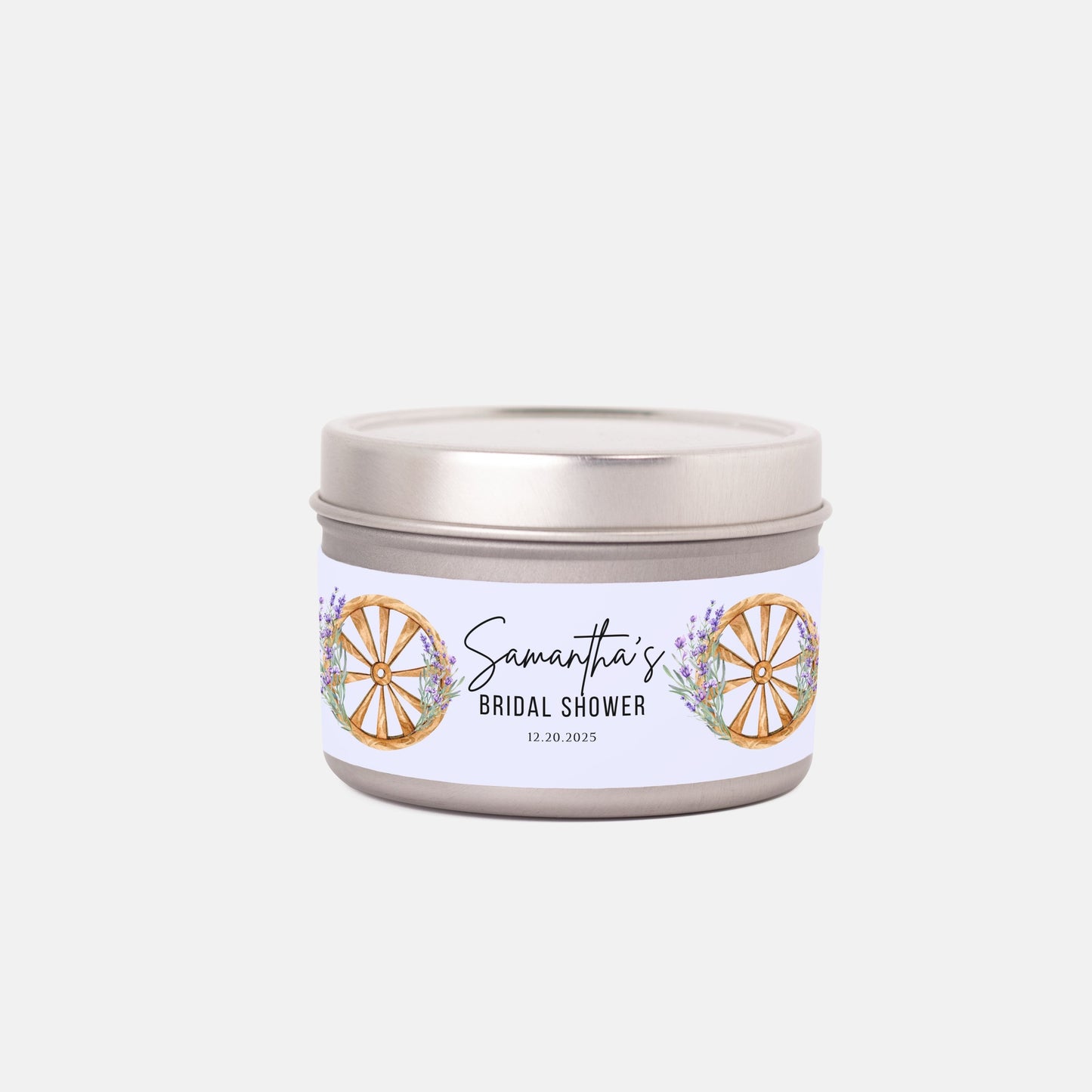 Personalized Lavender Themed Bridal Shower Candle Favor - Tin 4oz