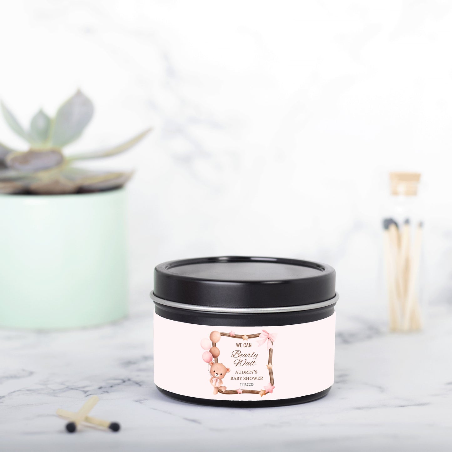 Personalized We Can Bearly Wait Baby Shower Candle Favors - Tin 4oz
