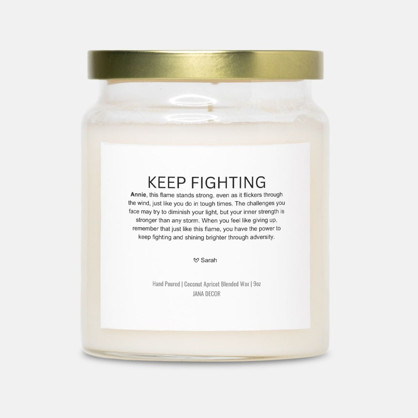 Personalized Keep Fighting Candle Gift in Apothecary Jar (9oz)
