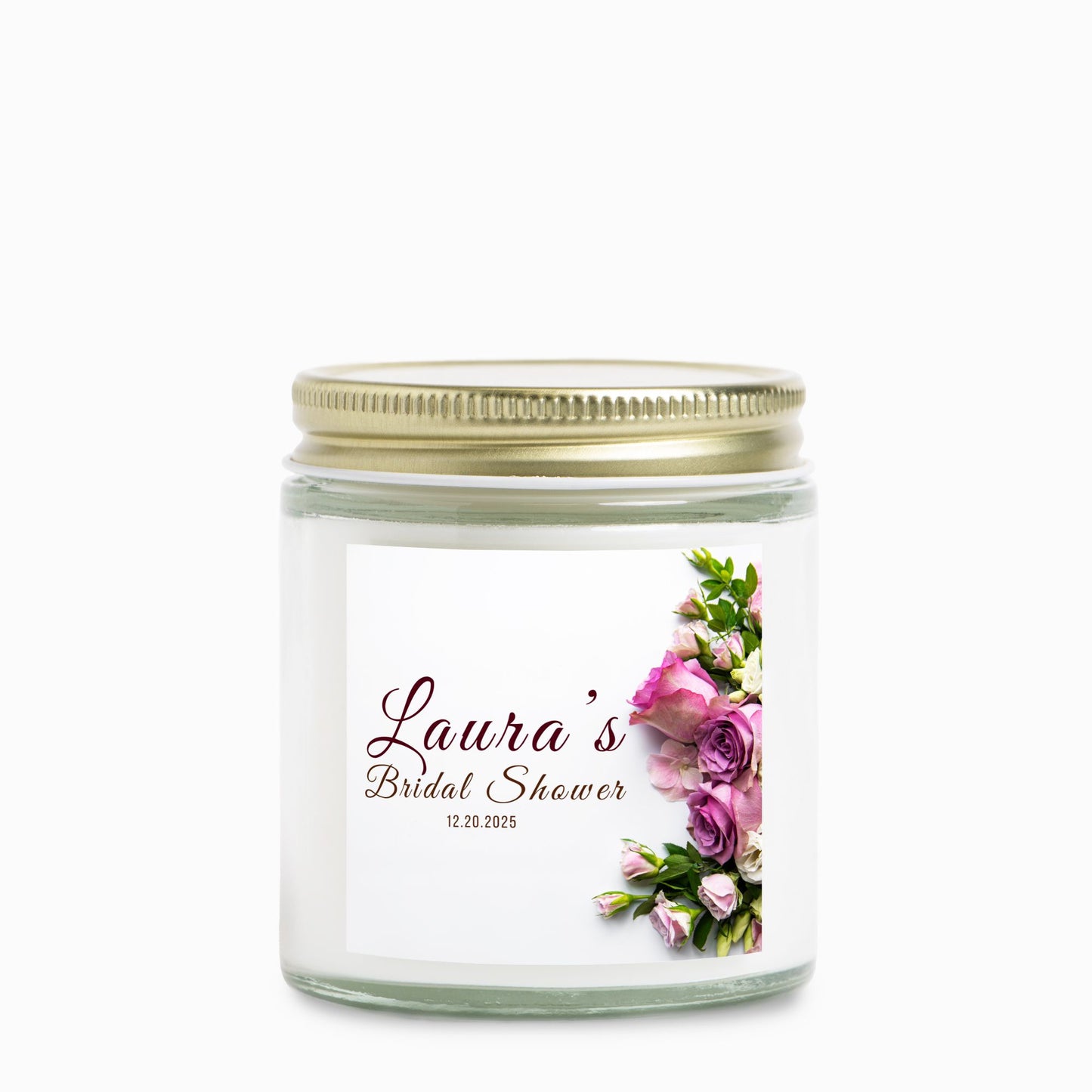 Personalized Floral Bridal Shower Candle Favor in Clear Glass Jar (4oz)