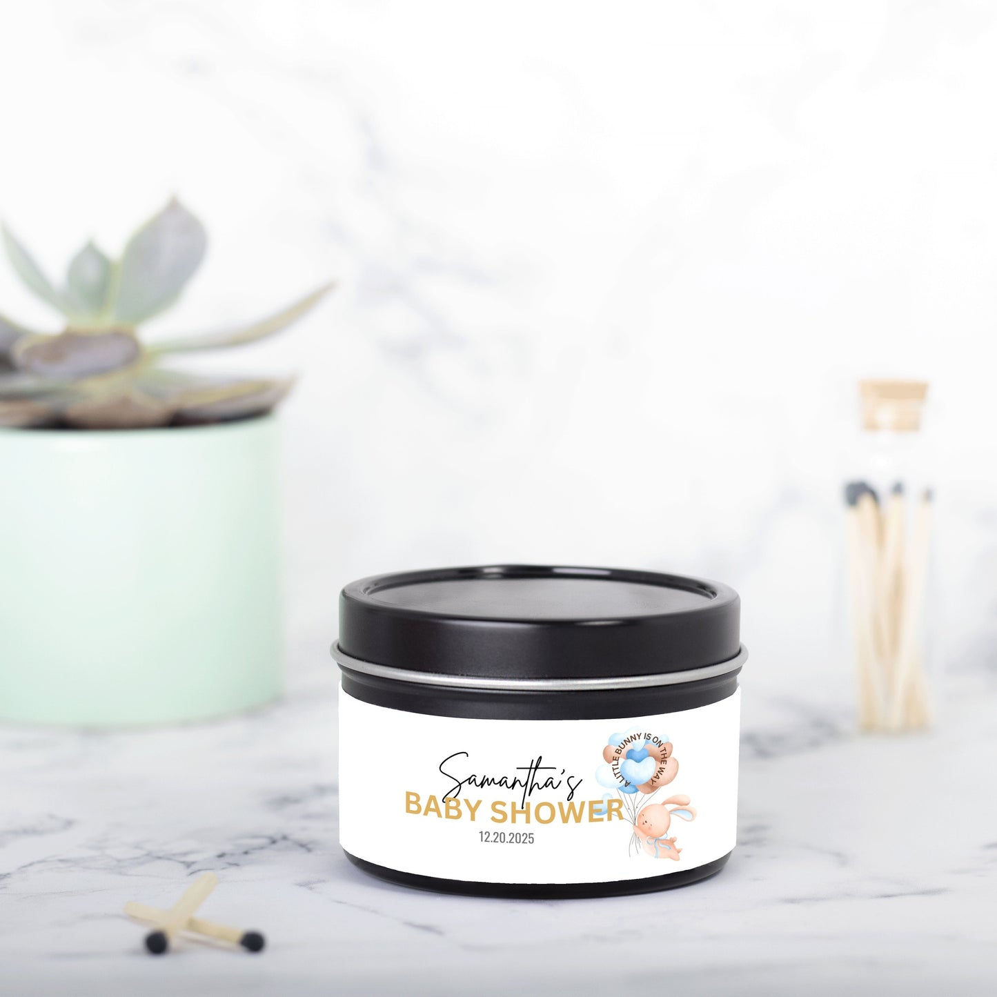 Personalized Bunny Baby Shower Candle Favors - Tin 4oz