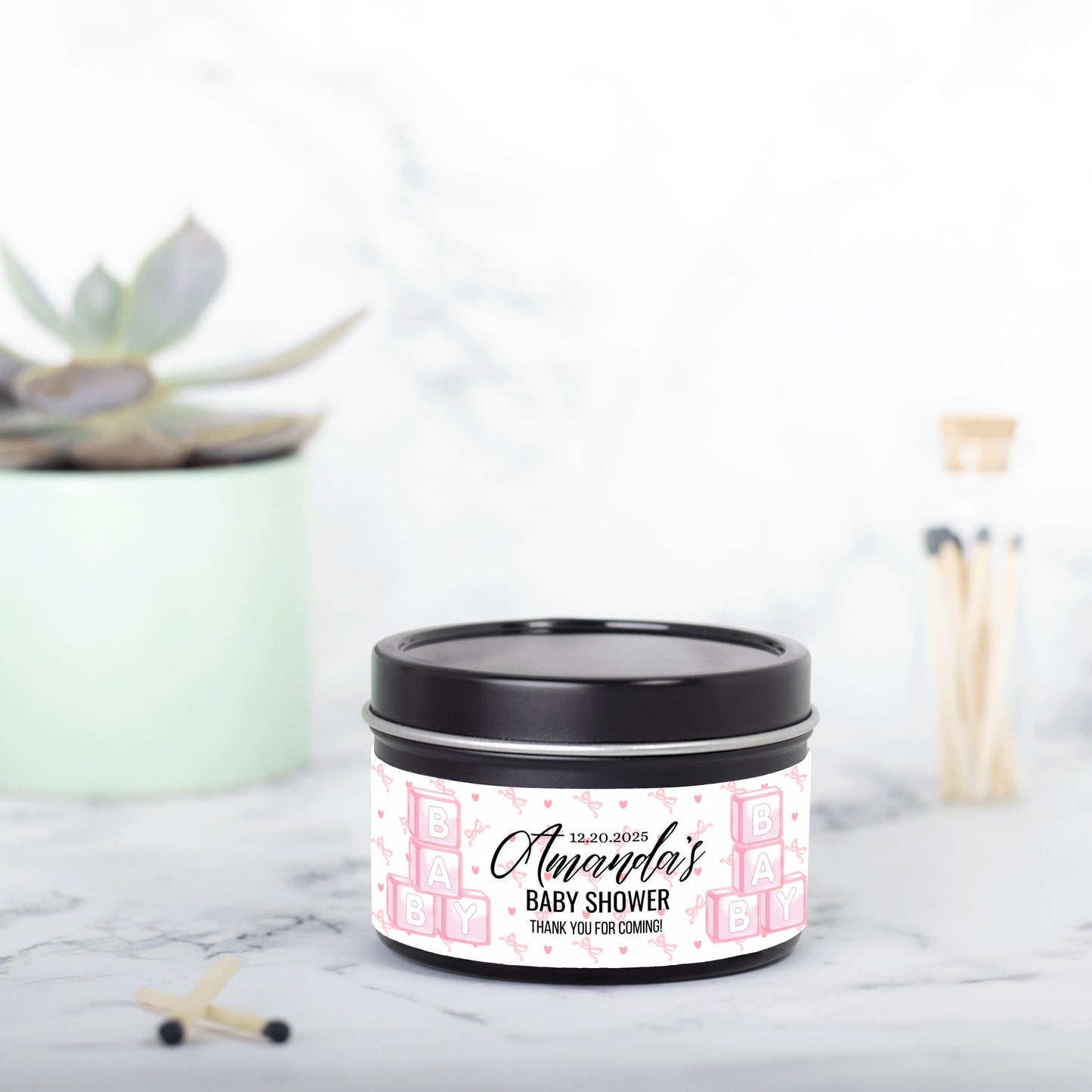 Personalized Baby Shower Candle Favors - Tin 4oz