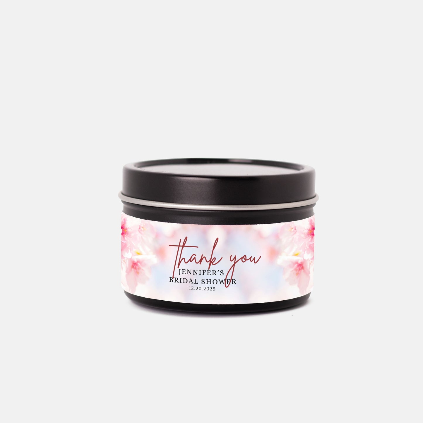 Personalized Spring Cherry Blossom Themed Bridal Shower Candle Favor - Tin 4oz