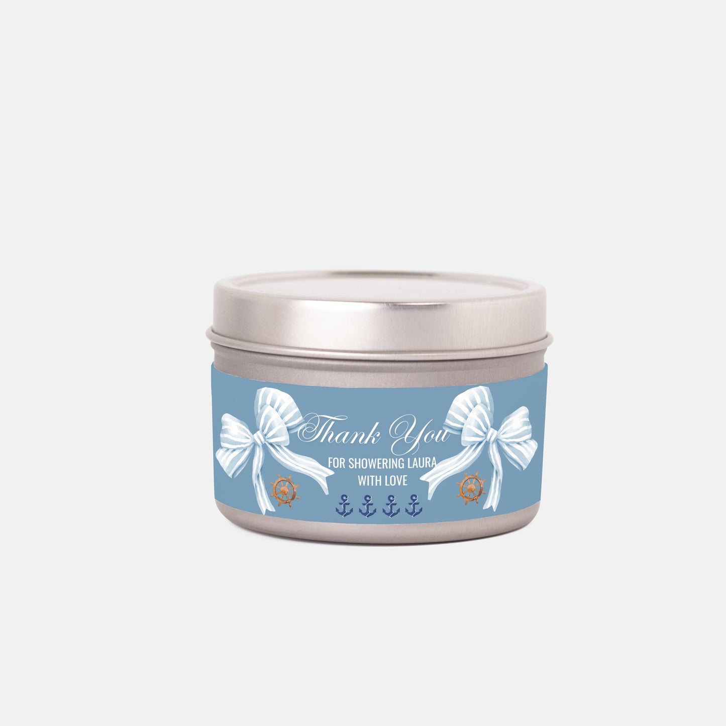 Personalized Nautical Baby Shower Candle Favors - Tin 4oz