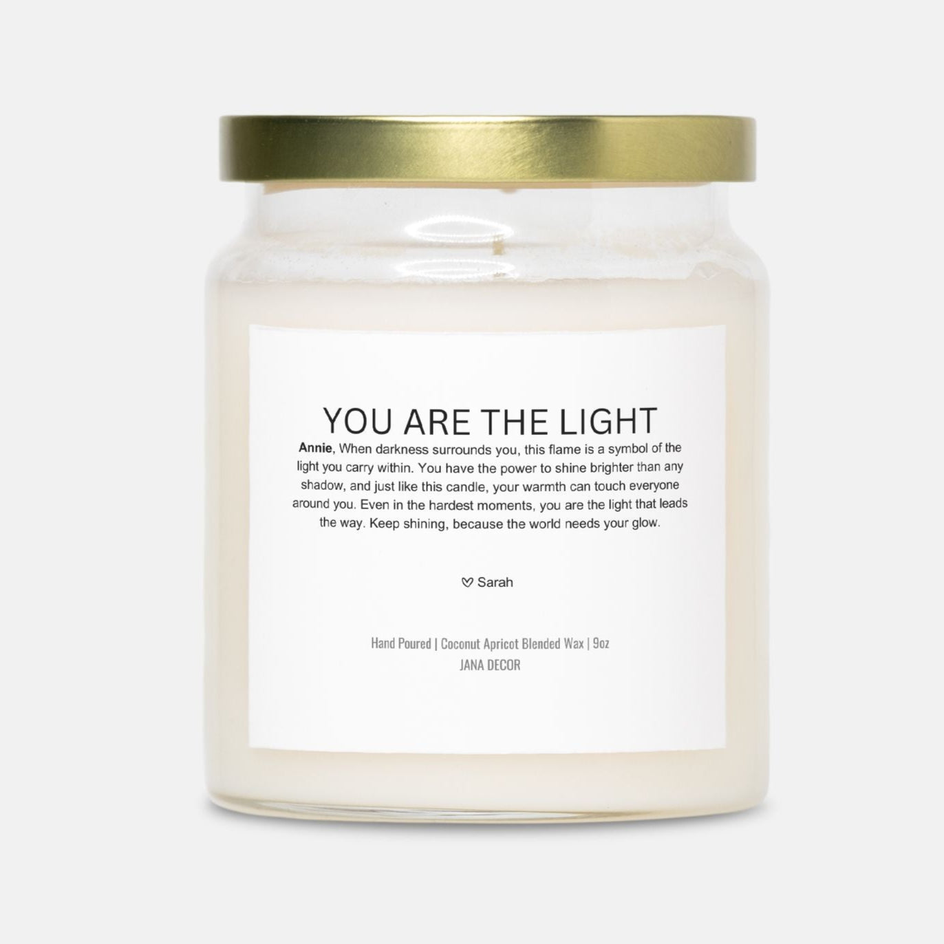Personalized You Are The Light Candle Gift in Apothecary Jar (9oz)