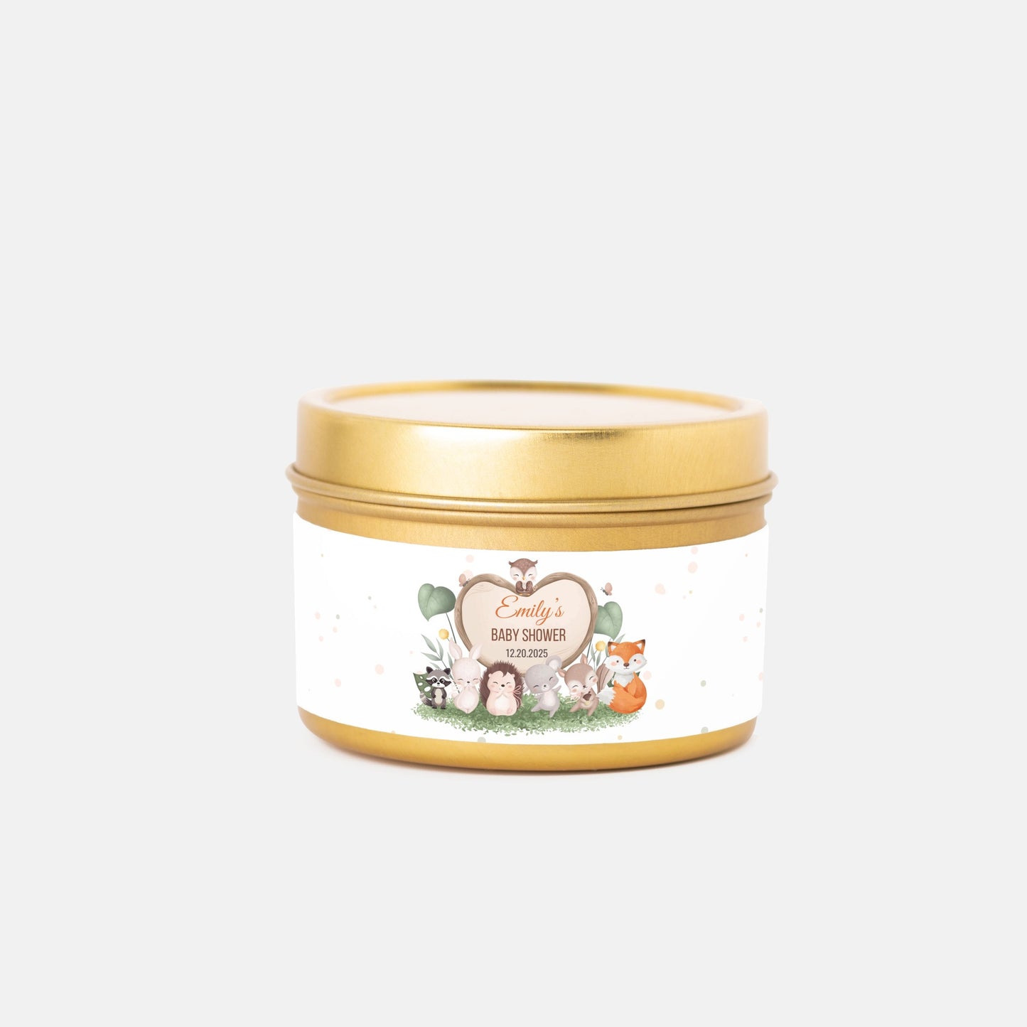 Personalized Woodland Animals Baby Shower Candle Favors - Tin 4oz