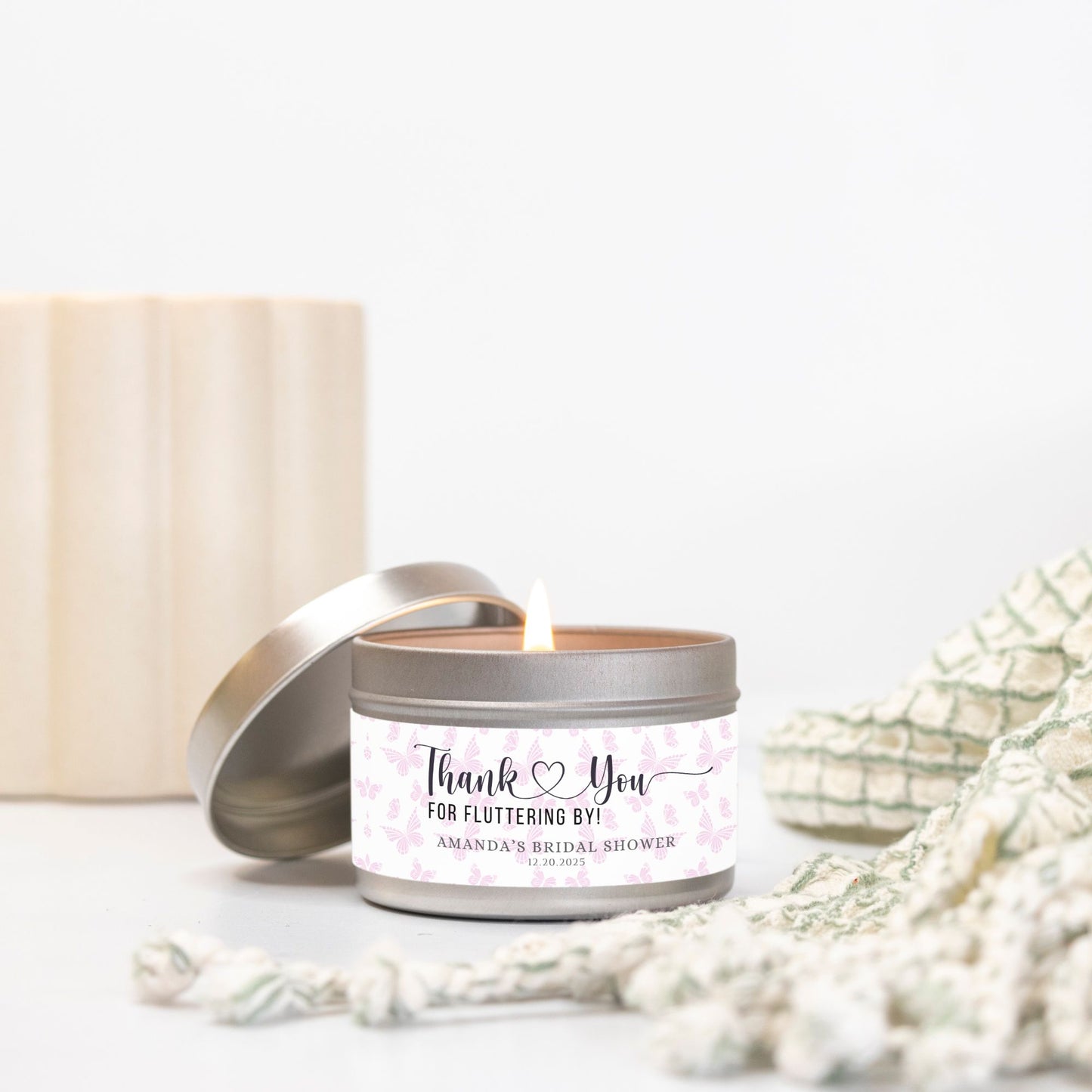 Personalized Butterfly Themed Bridal Shower Candle Favor - Tin 4oz