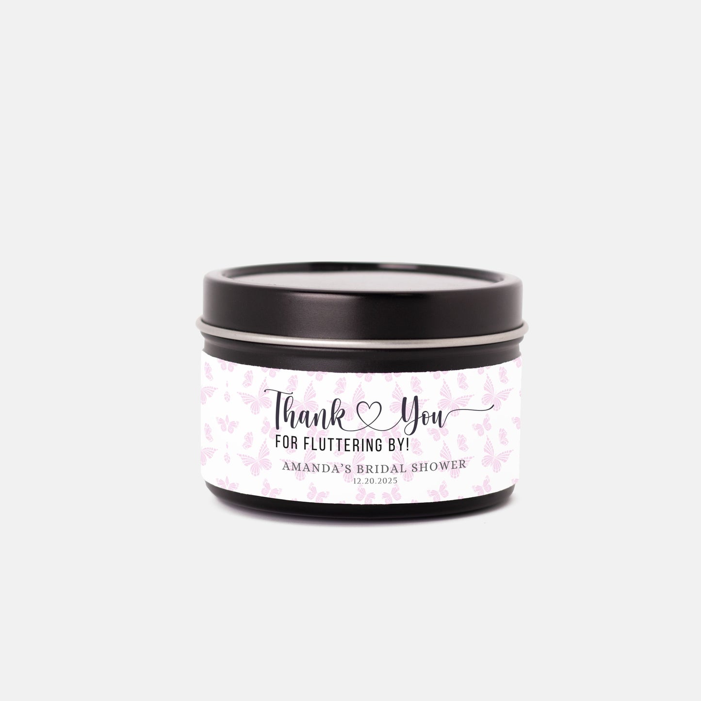 Personalized Butterfly Themed Bridal Shower Candle Favor - Tin 4oz