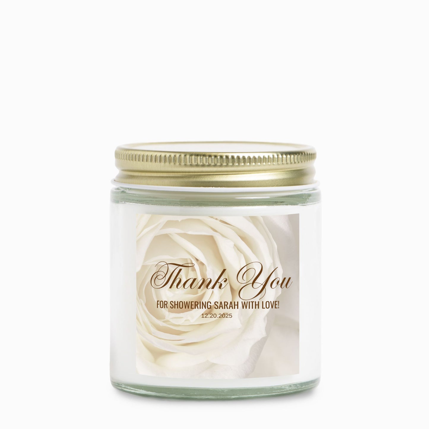 Personalized Rose Floral Bridal Shower Candle Favor in Clear Glass Jar (4oz)