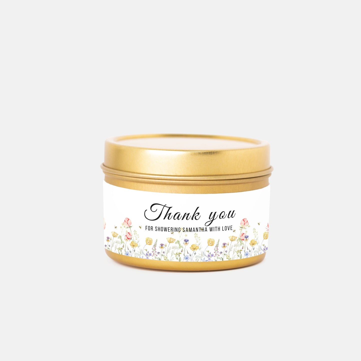 Personalized Wildflower Themed Bridal Shower Candle Favor - Tin 4oz