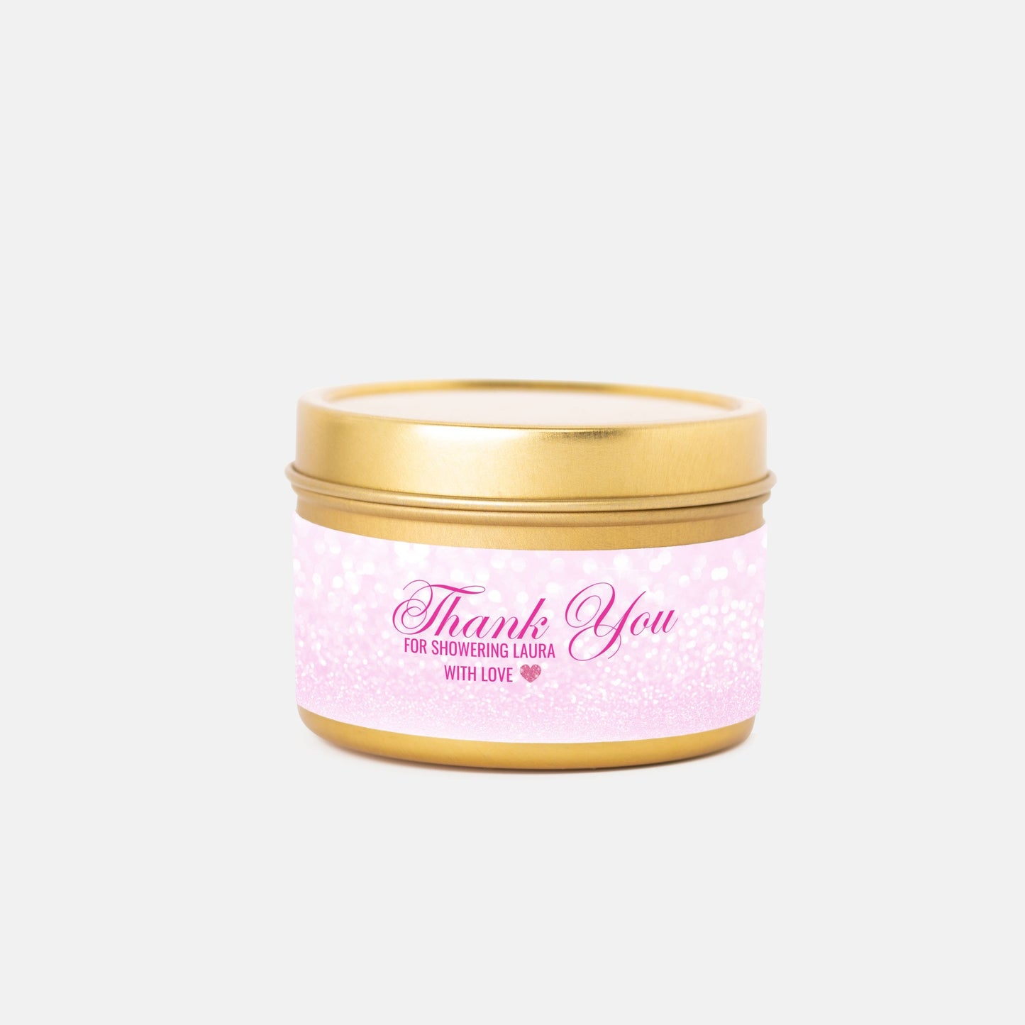 Personalized Pink Faux Glitter Bridal Shower Candle Favor - Tin 4oz