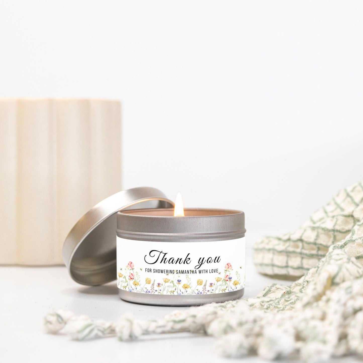 Personalized Wildflower Themed Bridal Shower Candle Favor - Tin 4oz