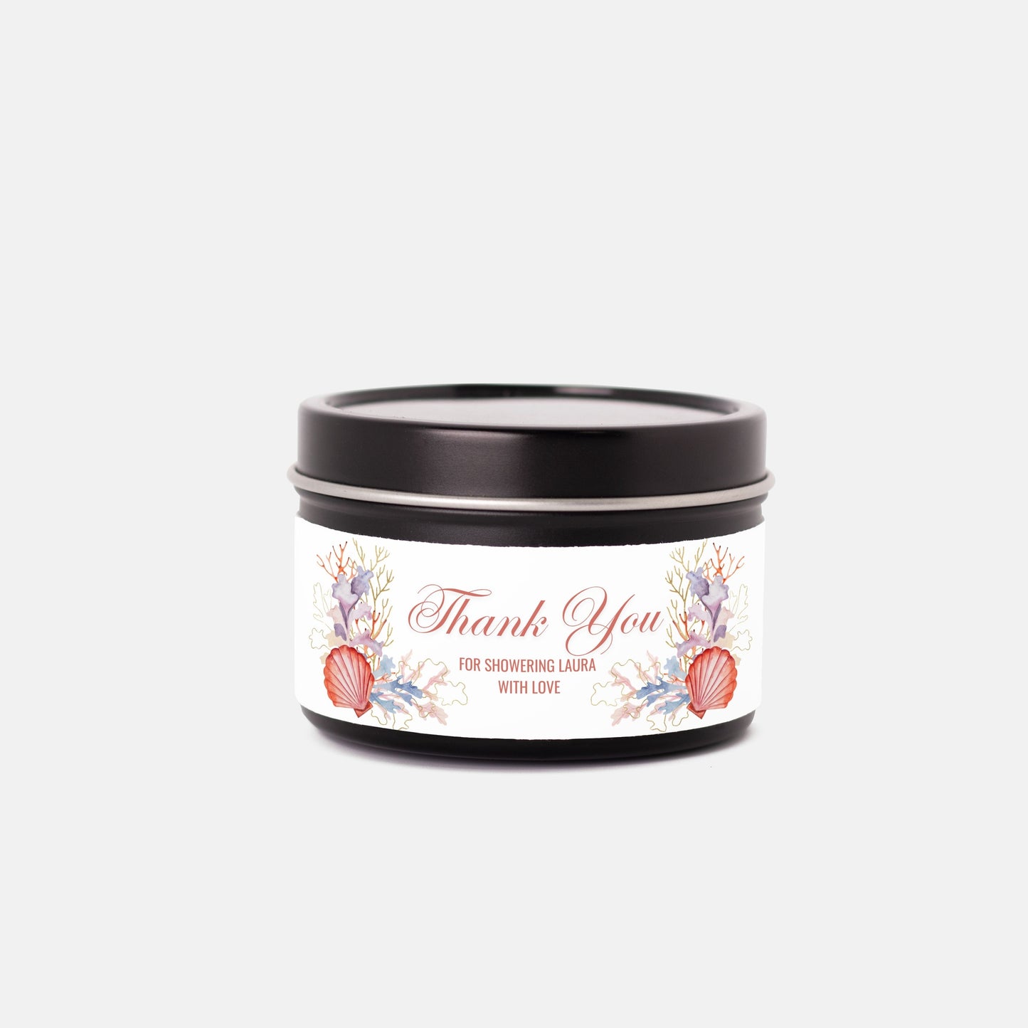 Personalized Coral Beach Themed Bridal Shower Candle Favor - Tin 4oz