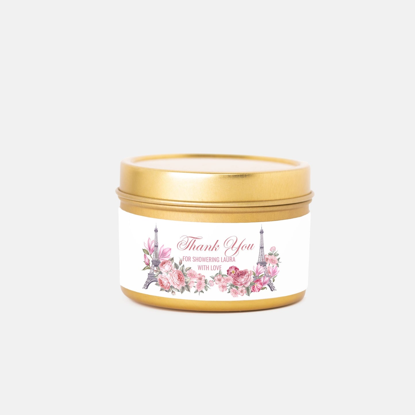 Personalized Eiffel Tower French Themed Bridal Shower Candle Favor - Tin 4oz