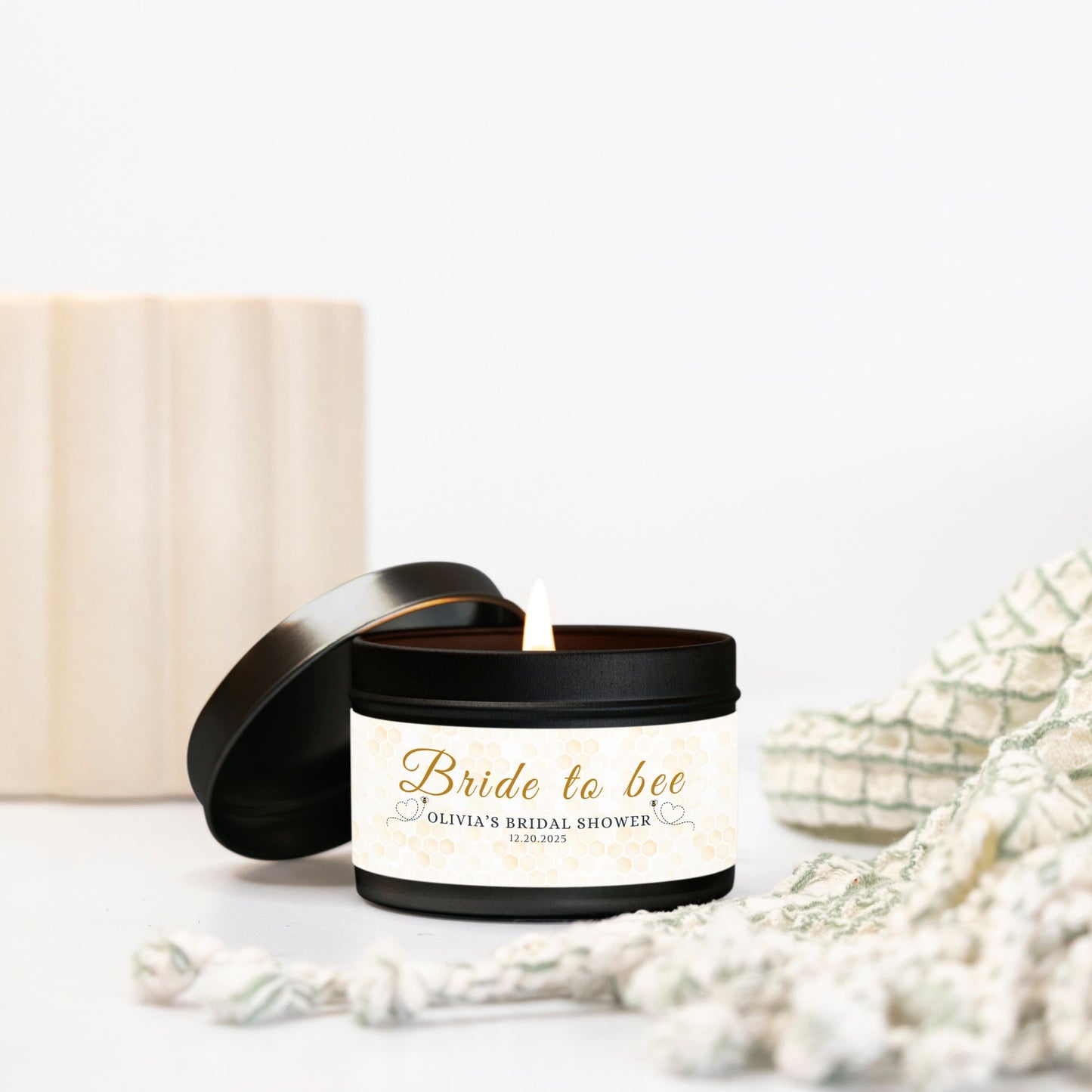 Personalized Bee Themed Bridal Shower Candle Favor - Tin 4oz