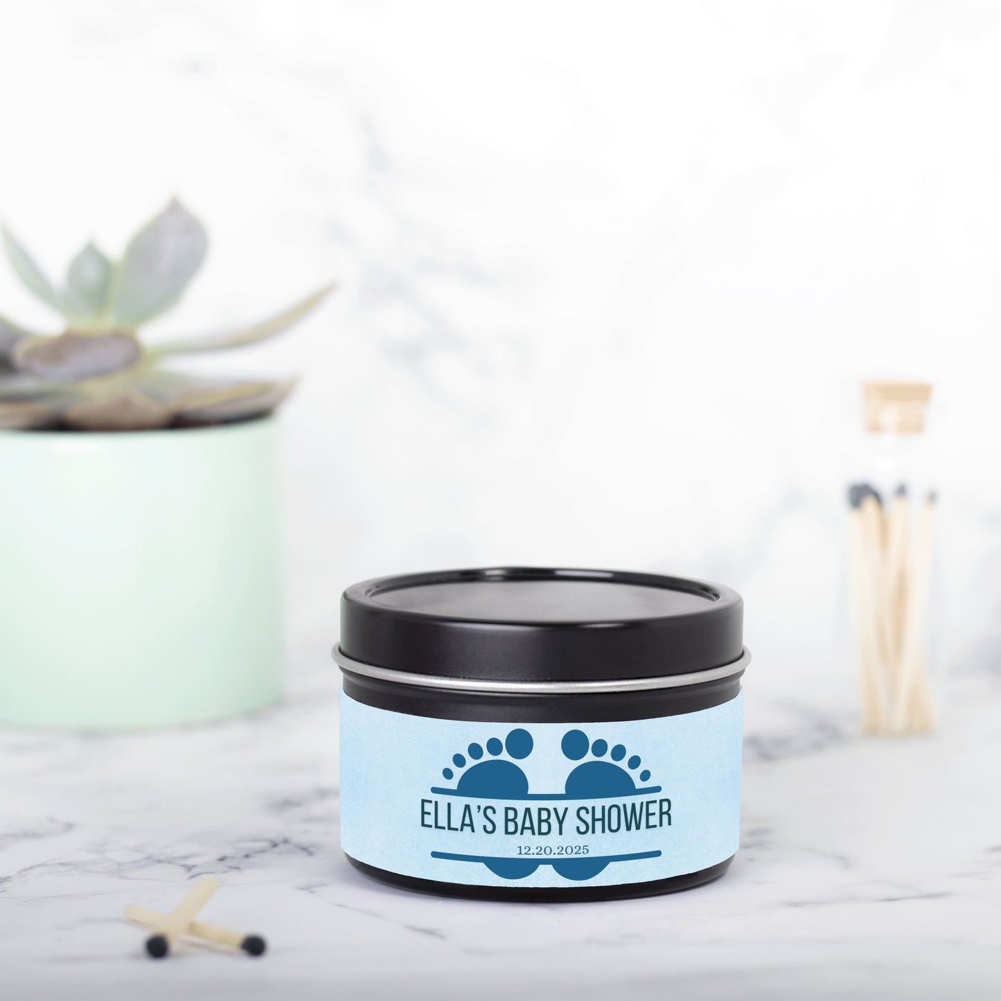 Personalized Baby Feet Baby Shower Candle Favors - Tin 4oz