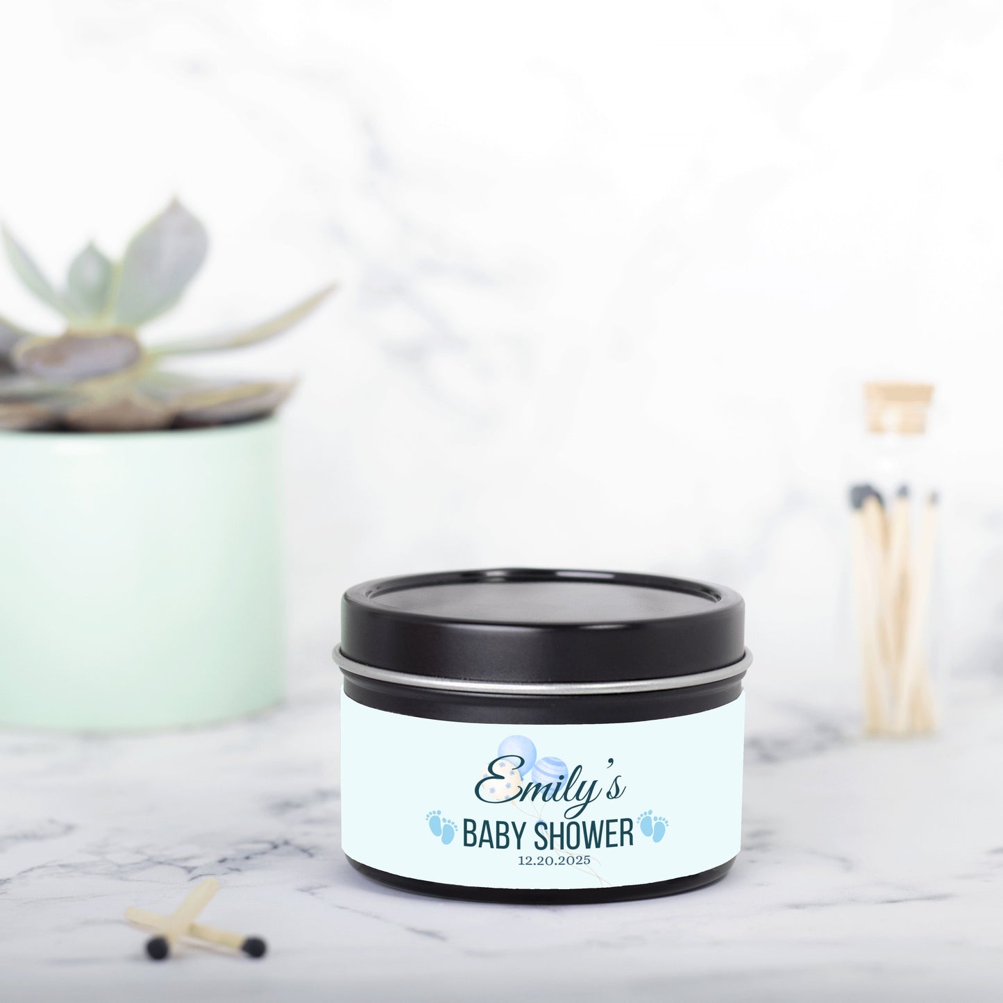 Personalized Baby Feet Baby Shower Candle Favors - Tin 4oz
