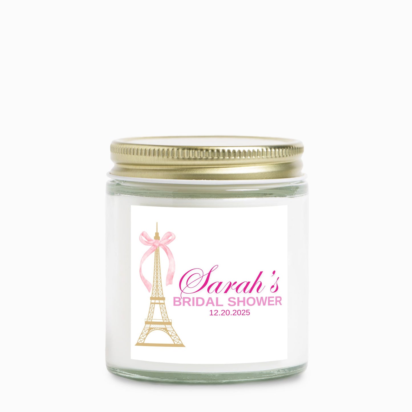 Personalized Eiffel Tower French Themed Bridal Shower Candle Favor in Clear Glass Jar (4oz)