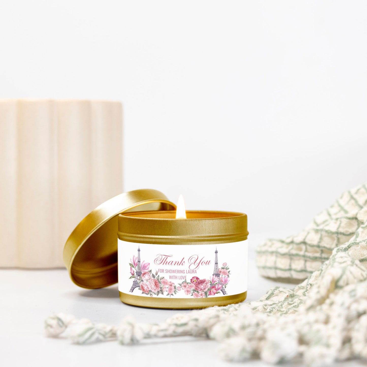Personalized Eiffel Tower French Themed Bridal Shower Candle Favor - Tin 4oz