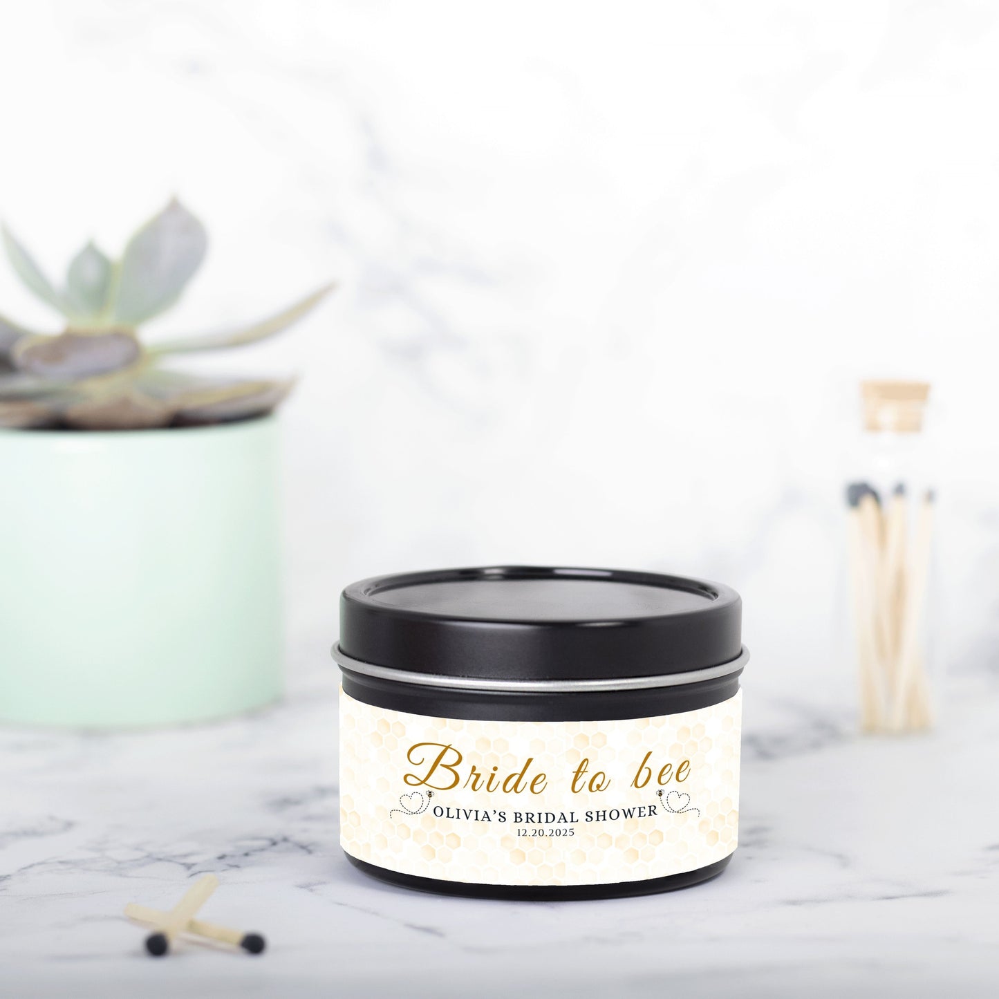 Personalized Bee Themed Bridal Shower Candle Favor - Tin 4oz