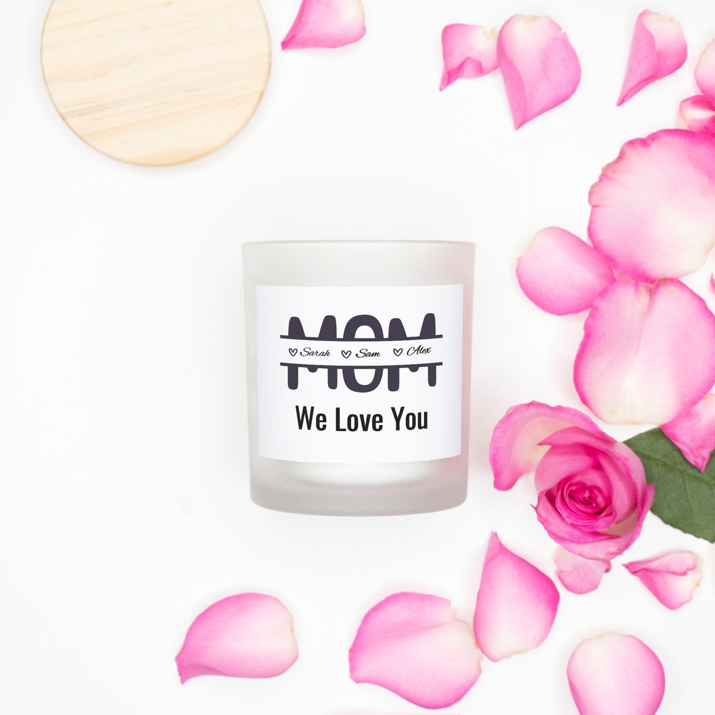 Personalized Mom We Love You Candle in Frosted Glass (Hand Poured 11 oz)