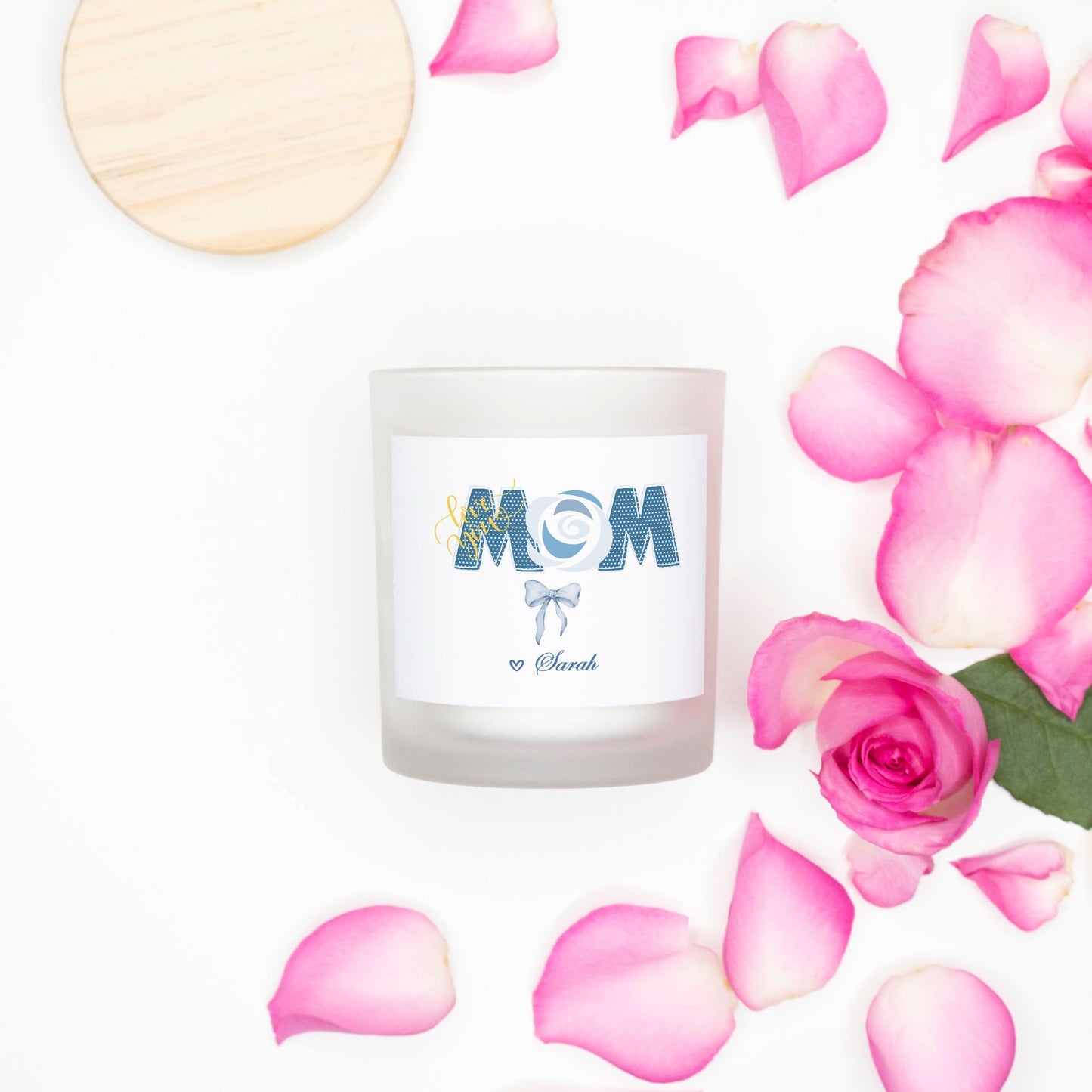 Personalized Mom Blue Coquette Candle in Frosted Glass (11oz)