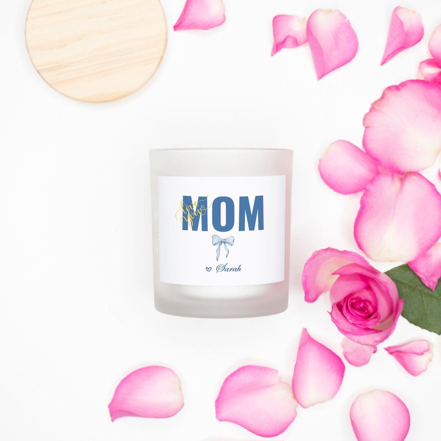 Personalized Mom Blue Coquette Candle Frosted Glass (11oz)