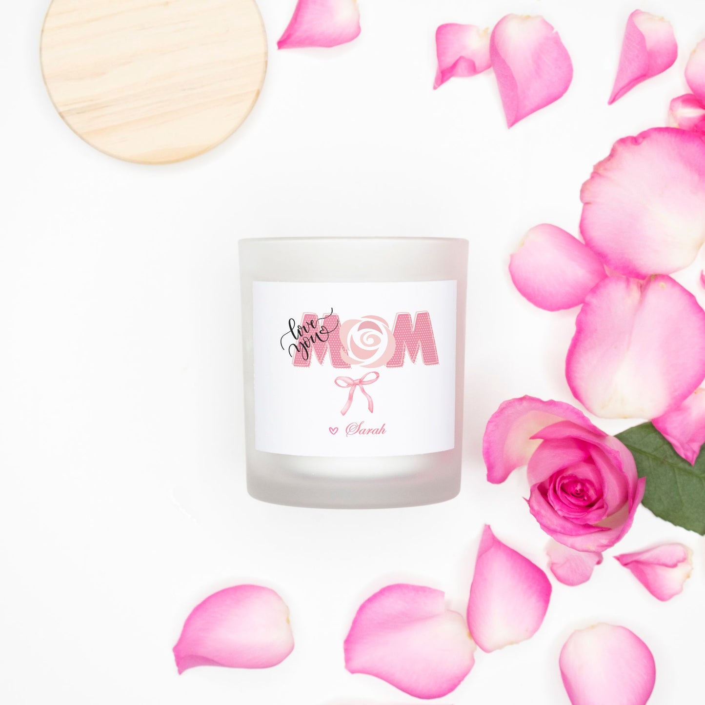 Personalized Mom Pink Coquette Candle in Frosted Glass (11oz)