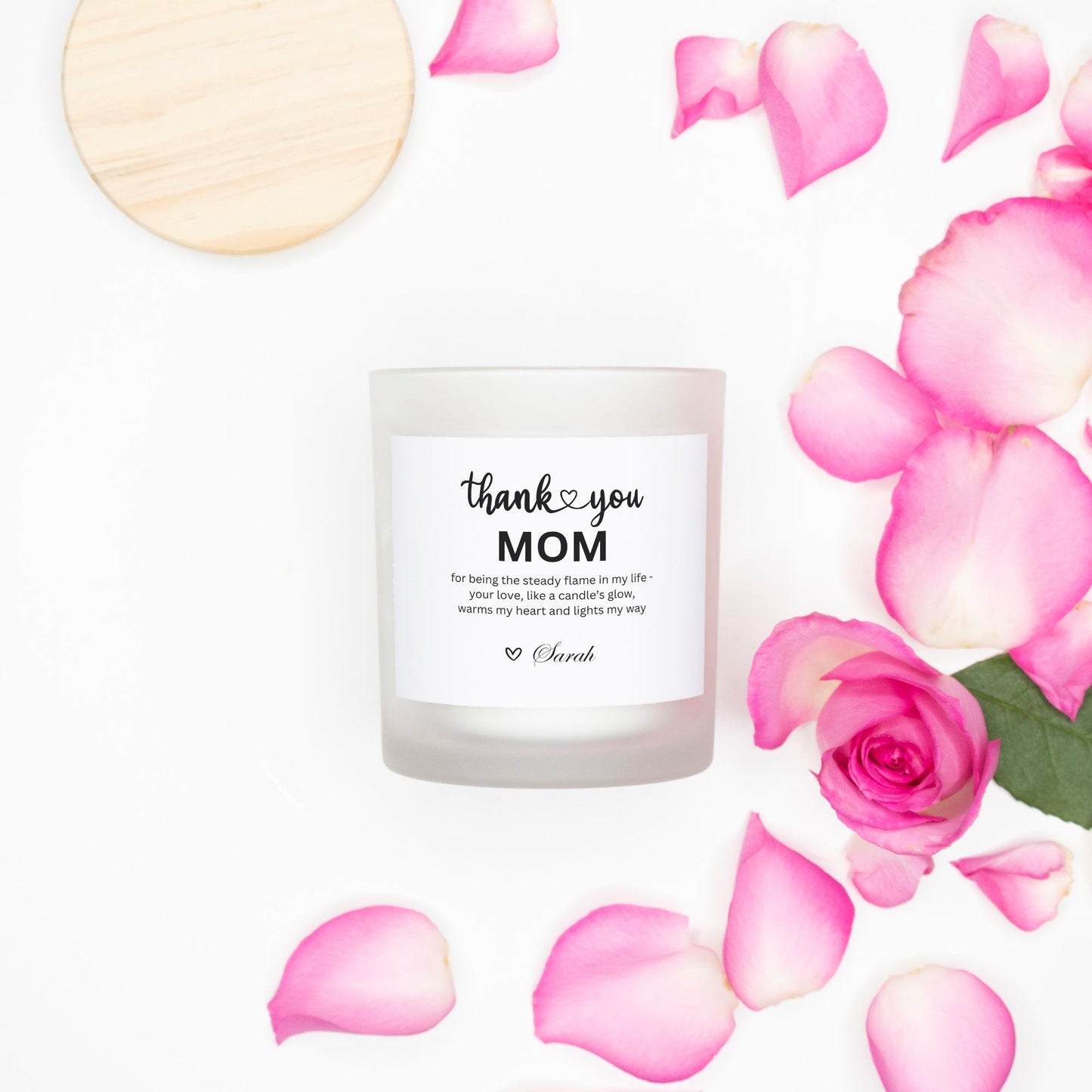 Personalized Thank you Mom Candle in Frosted Glass (11oz)