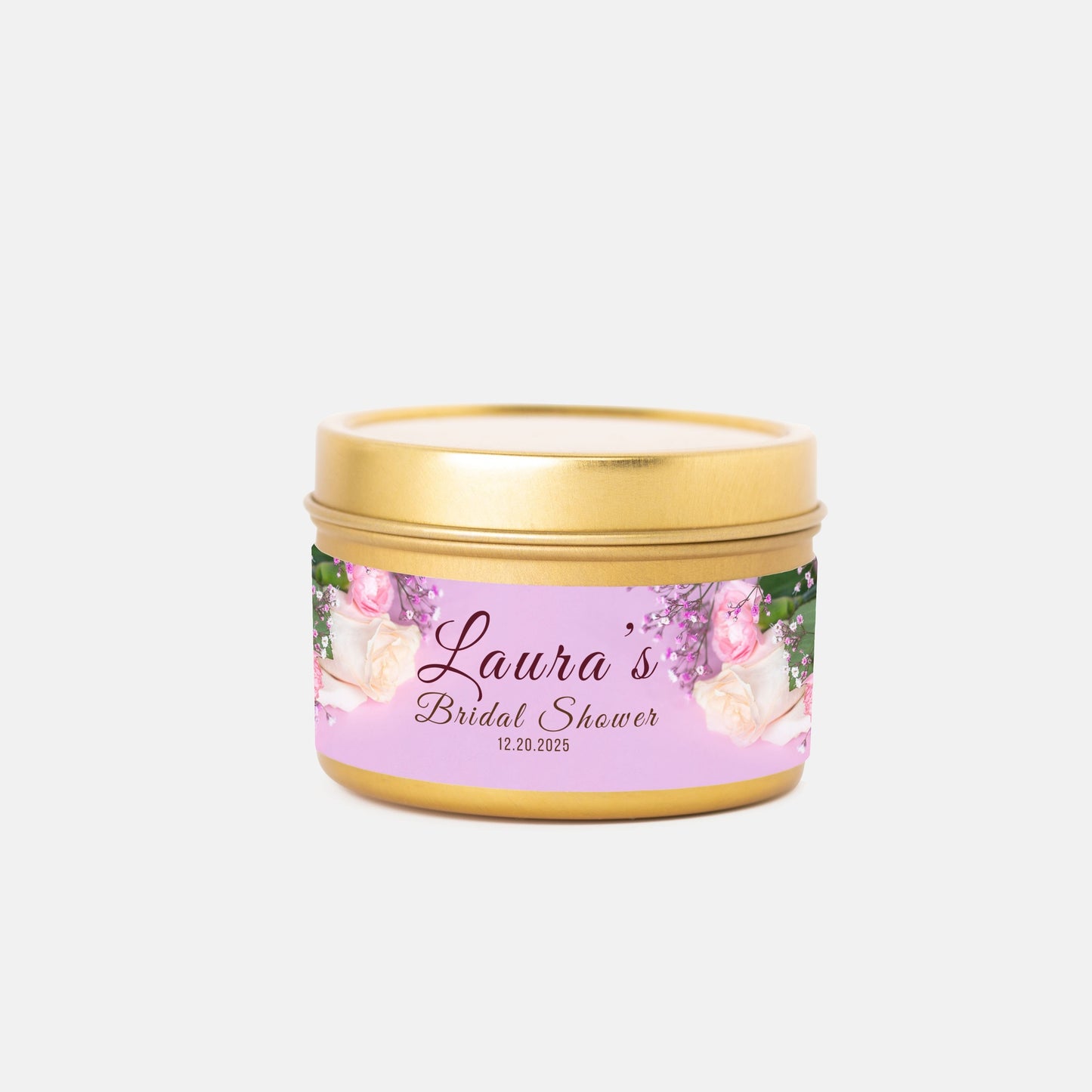 Personalized Floral Themed Bridal Shower Candle Favor - Tin 4oz