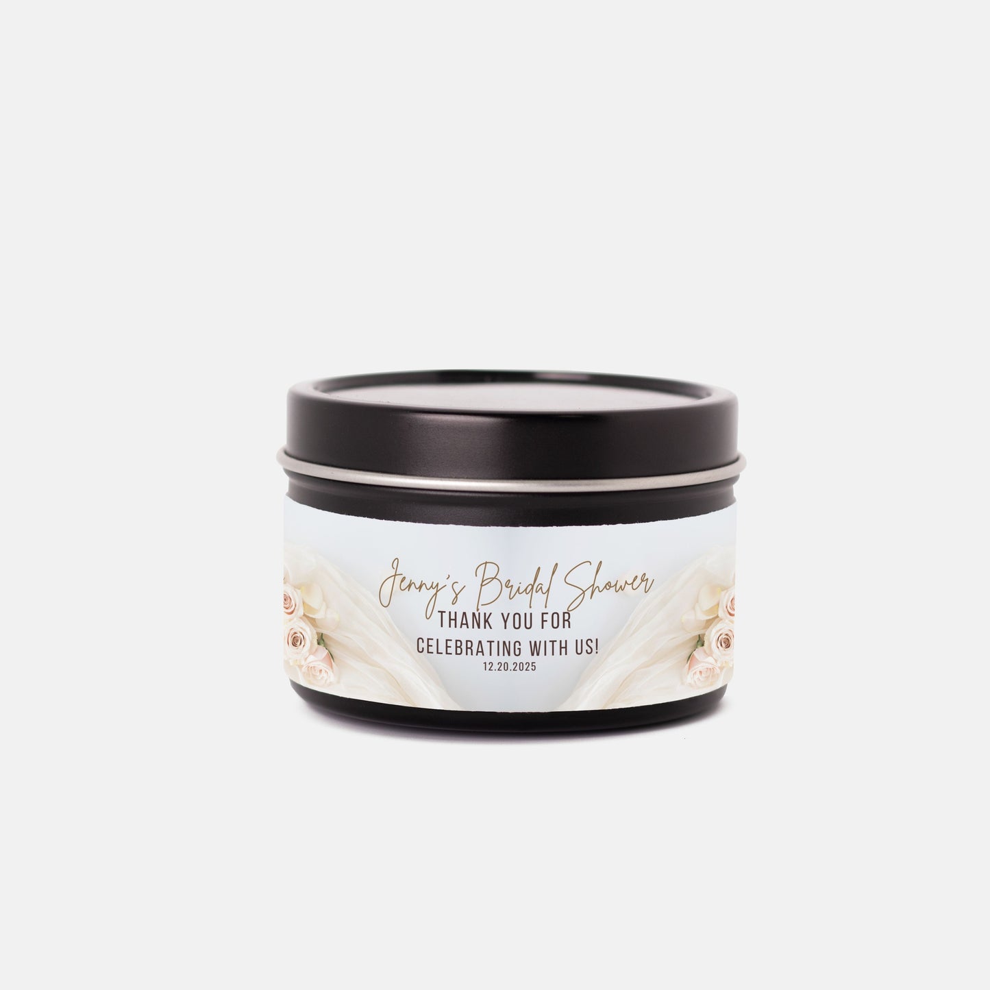 Personalized Boho Rose Themed Bridal Shower Candle Favor - Tin 4oz