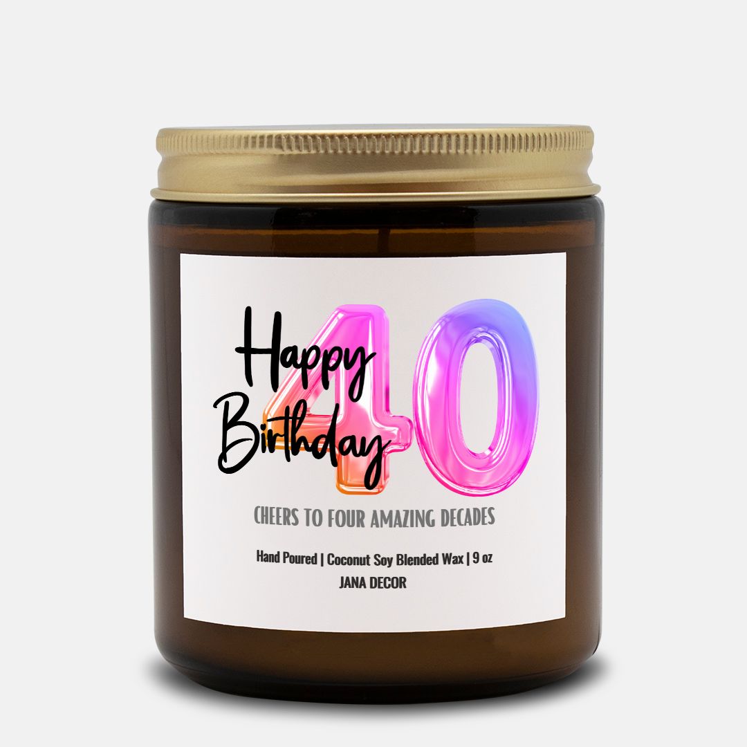 Happy 40th Birthday Candle - Amber Jar 9oz